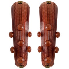 Contemporary Pair of Brass and Murano Glass Macaroons Sconces, Italy
