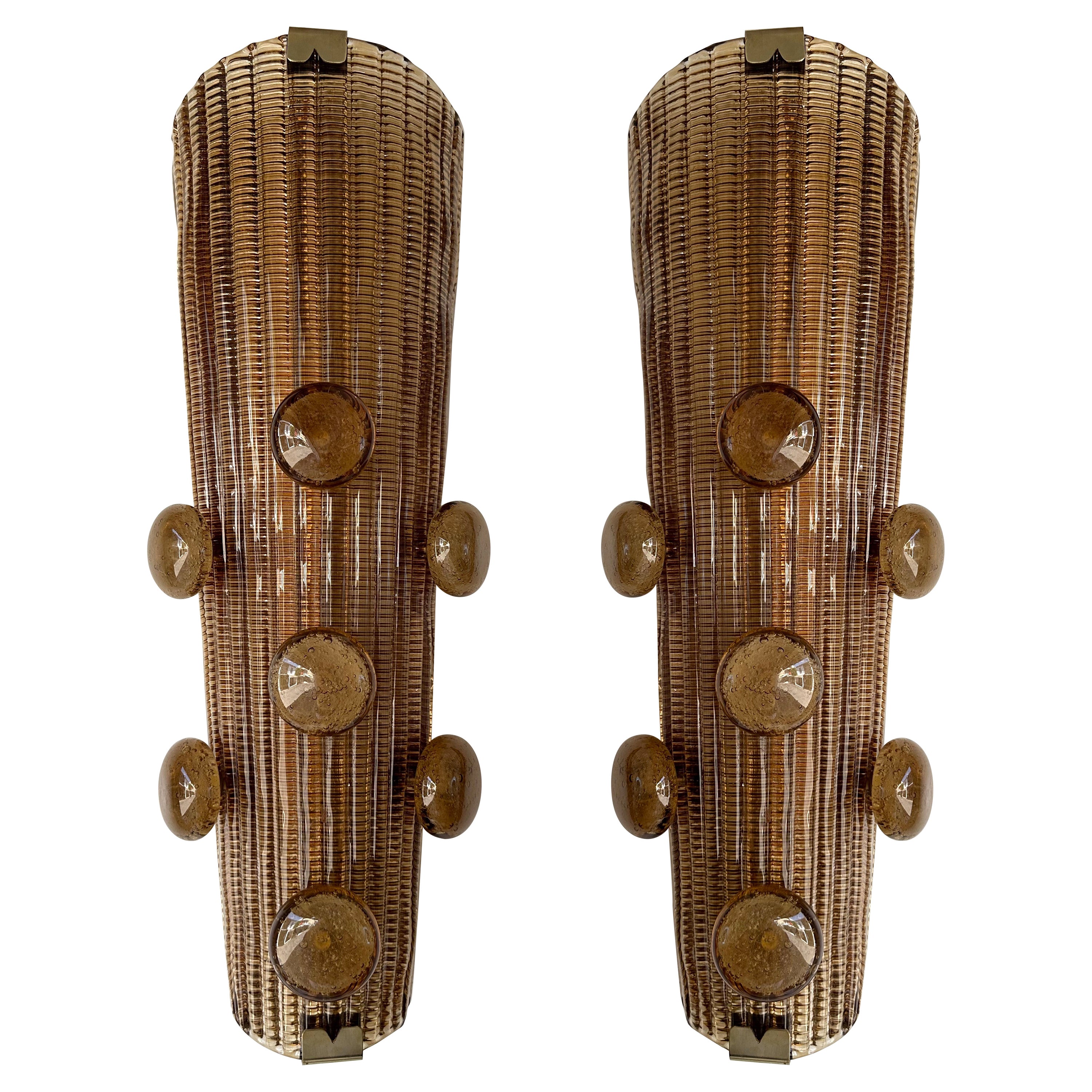 Contemporary Pair of Brass and Murano Glass Macaroons Sconces, Italy