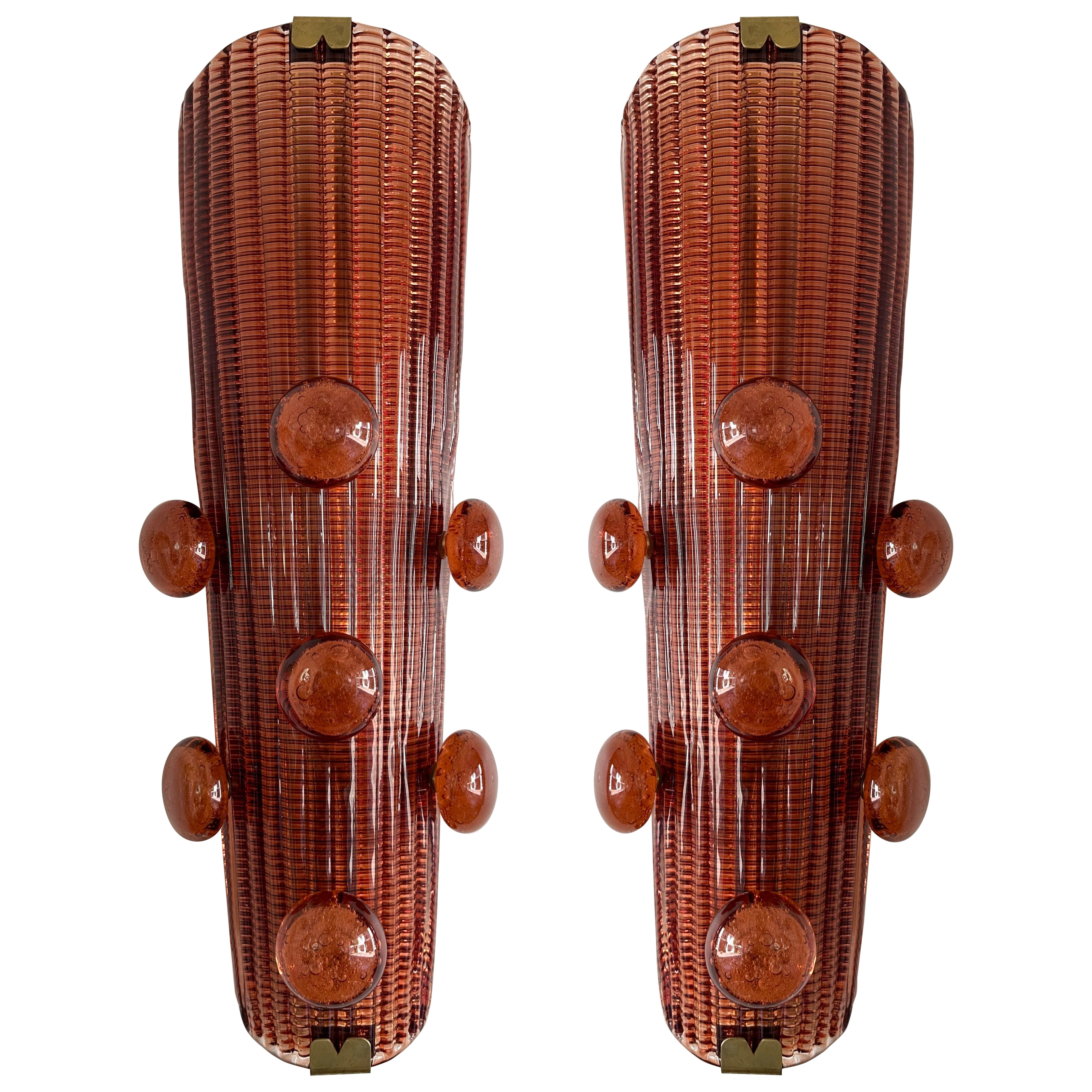Contemporary Pair of Brass and Murano Glass Macaroons Sconces, Italy