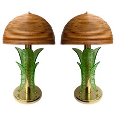 Contemporary Pair of Brass and Murano Glass Palm Tree Lamps , Italy