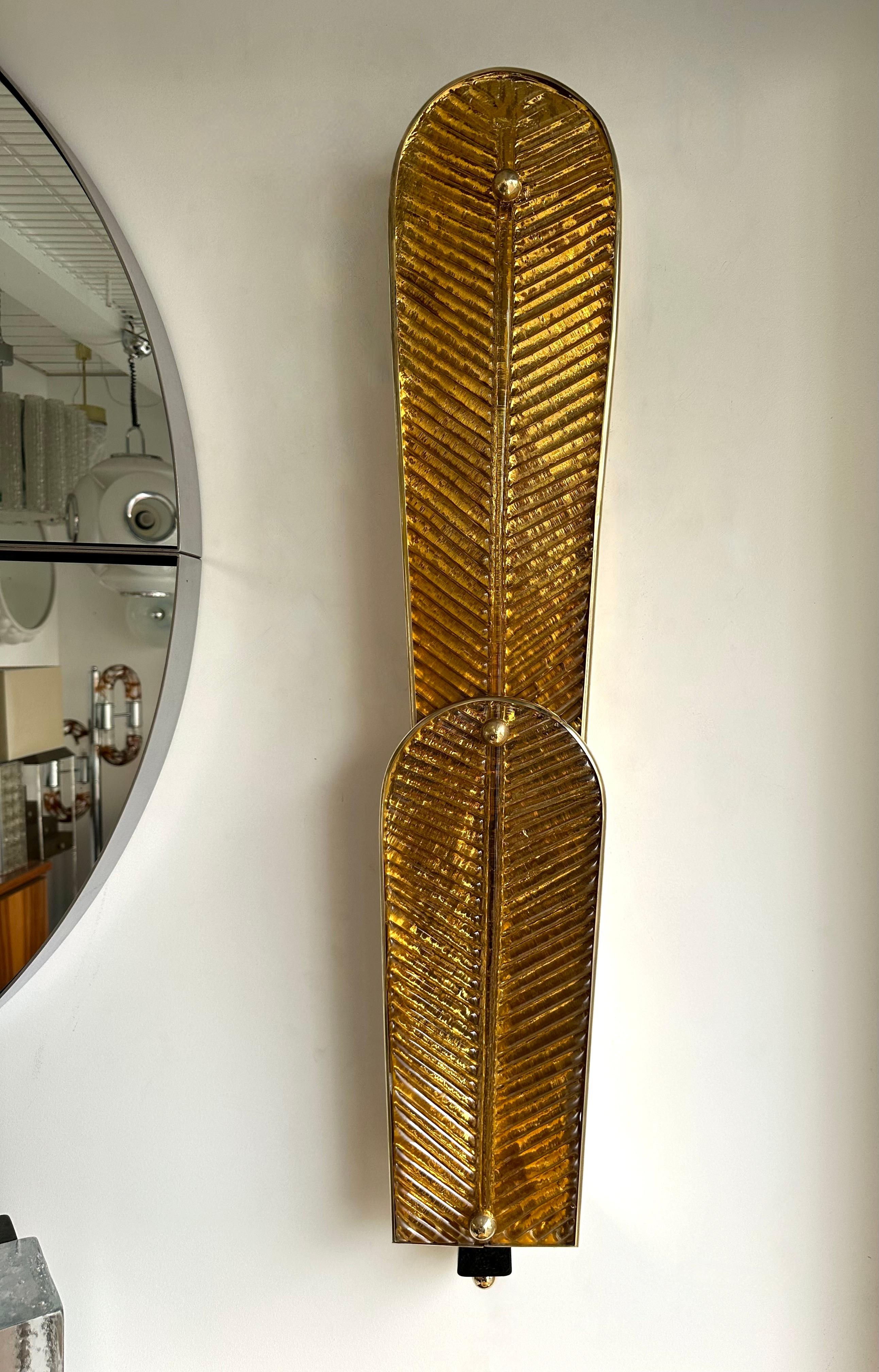 Coppia contemporanea di lampade a palma in ottone e vetro di Murano, Italia in vendita 3