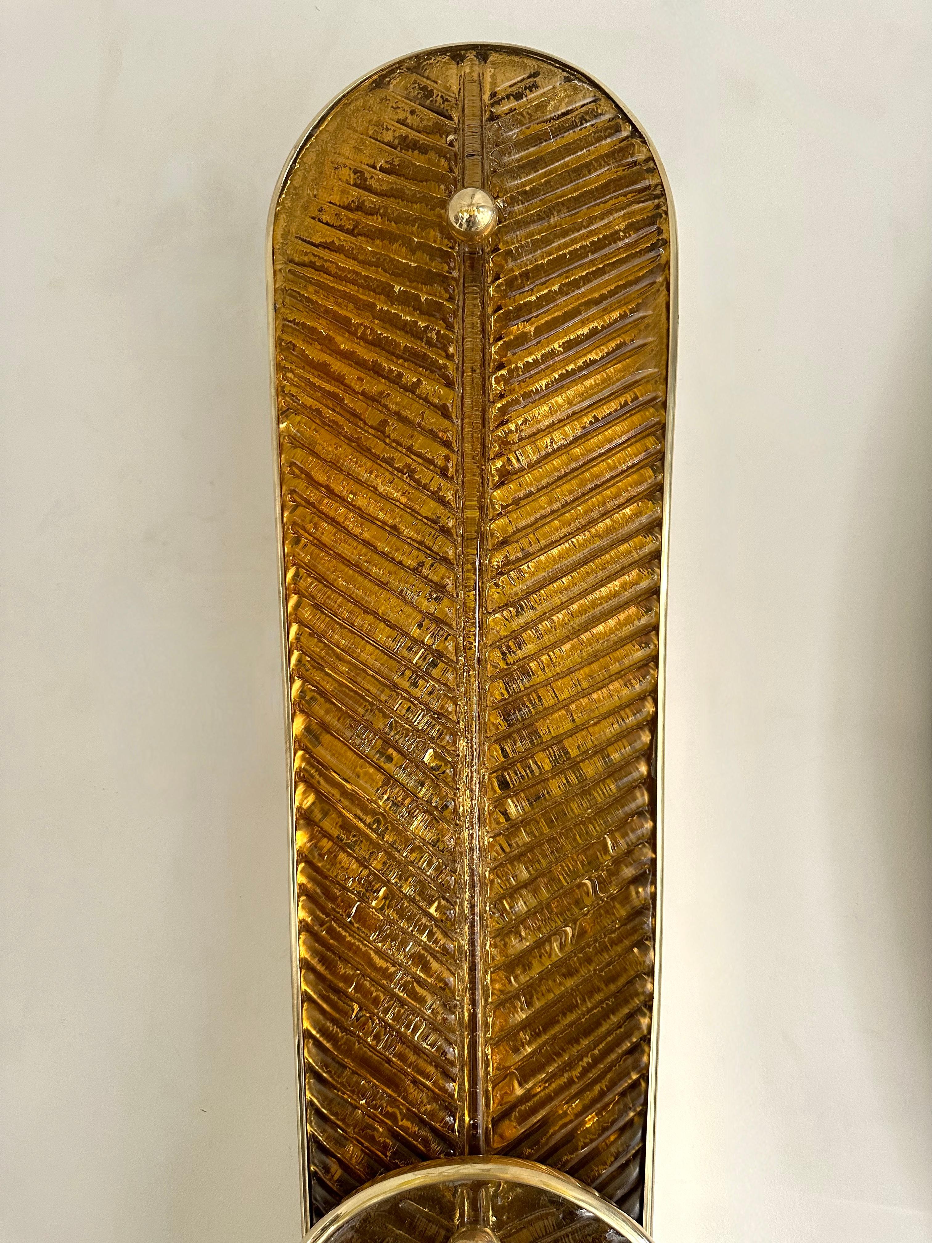 Coppia contemporanea di lampade a palma in ottone e vetro di Murano, Italia in vendita 4