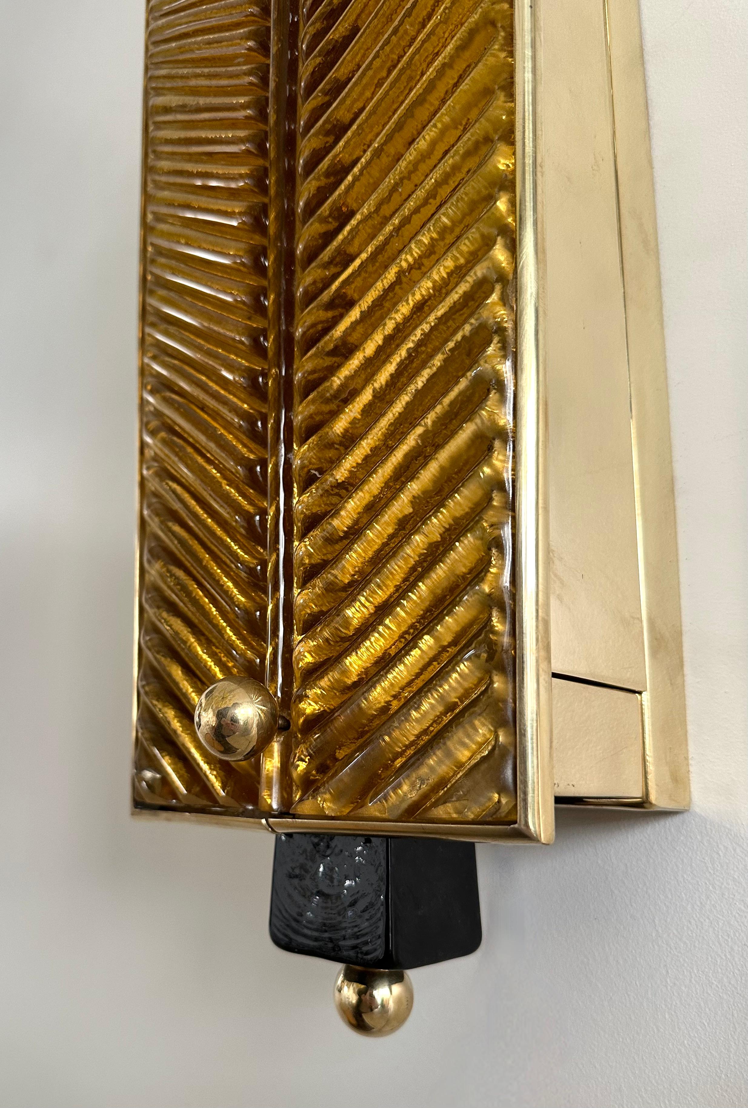 Coppia contemporanea di lampade a palma in ottone e vetro di Murano, Italia in vendita 6