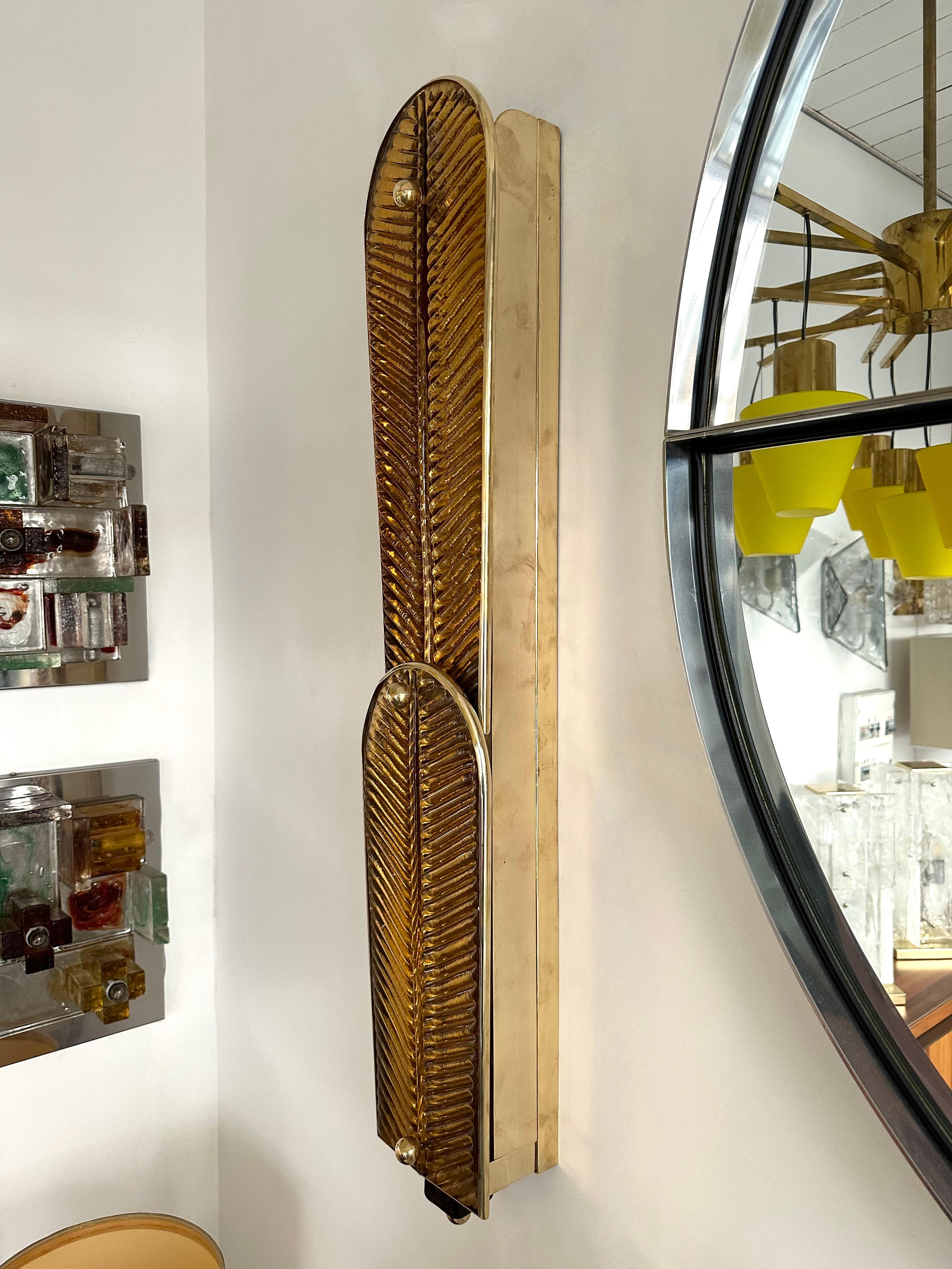Coppia contemporanea di lampade a palma in ottone e vetro di Murano, Italia In condizioni Nuovo in vendita a SAINT-OUEN, FR