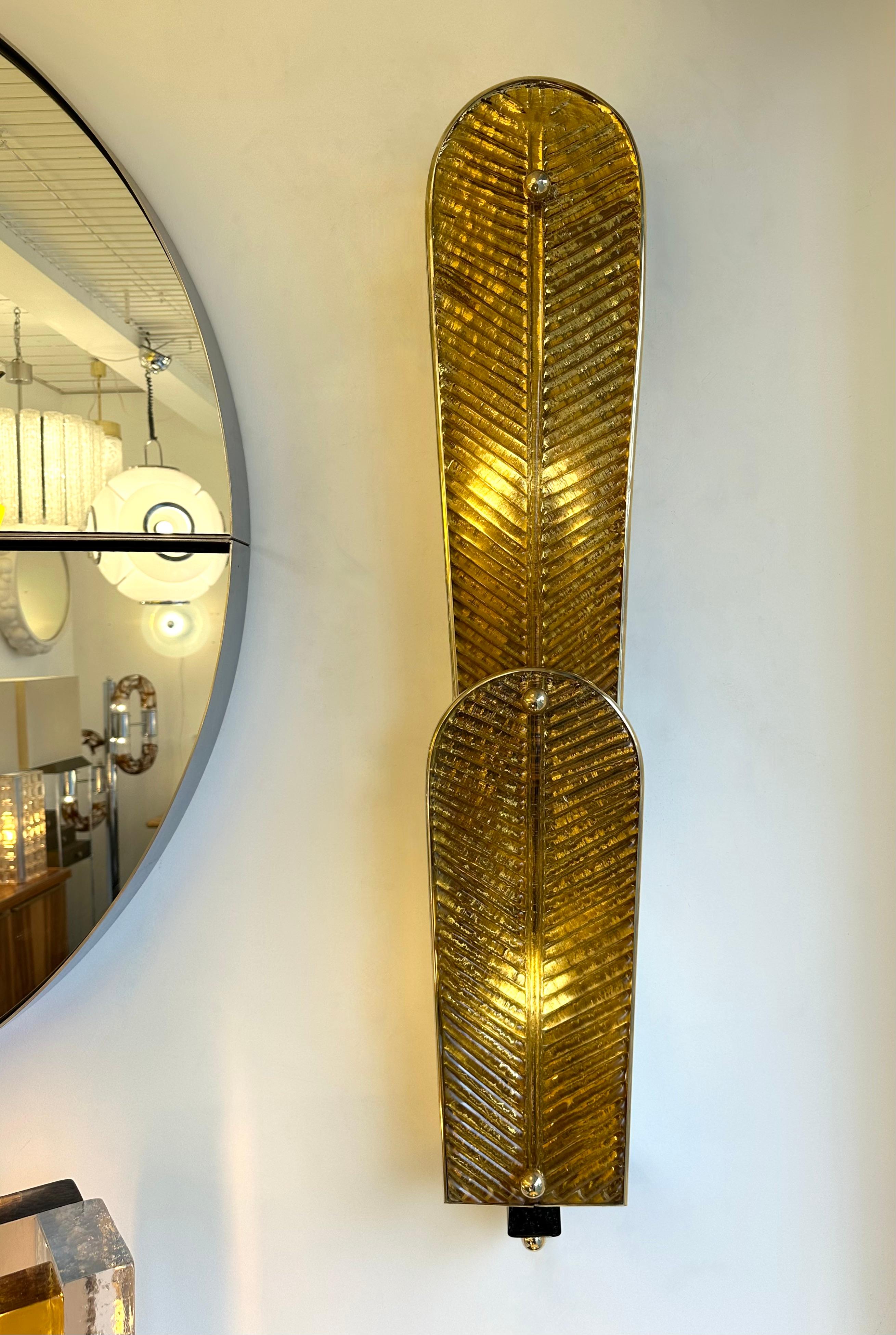 Coppia contemporanea di lampade a palma in ottone e vetro di Murano, Italia in vendita 1