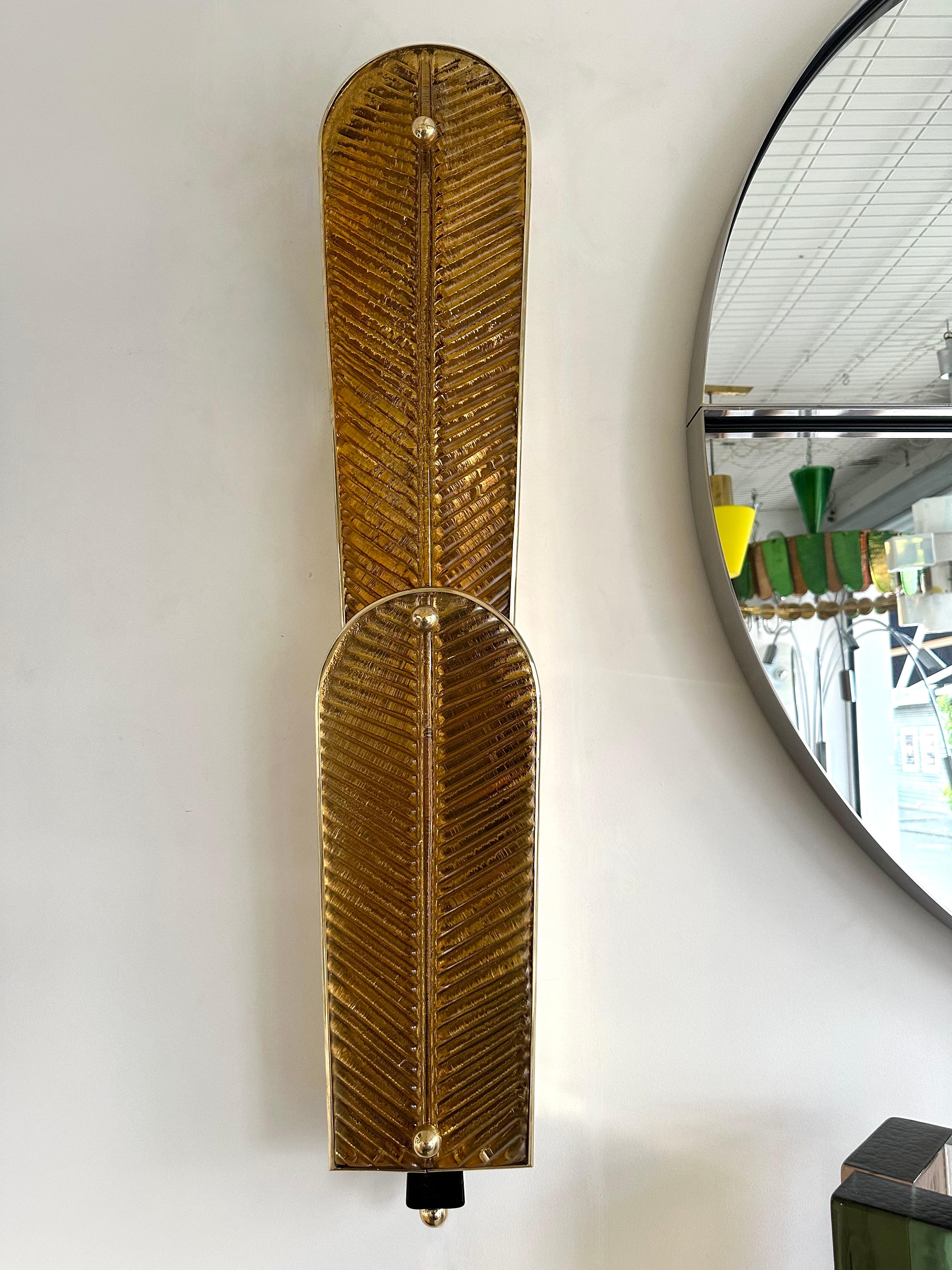 Coppia contemporanea di lampade a palma in ottone e vetro di Murano, Italia in vendita 2