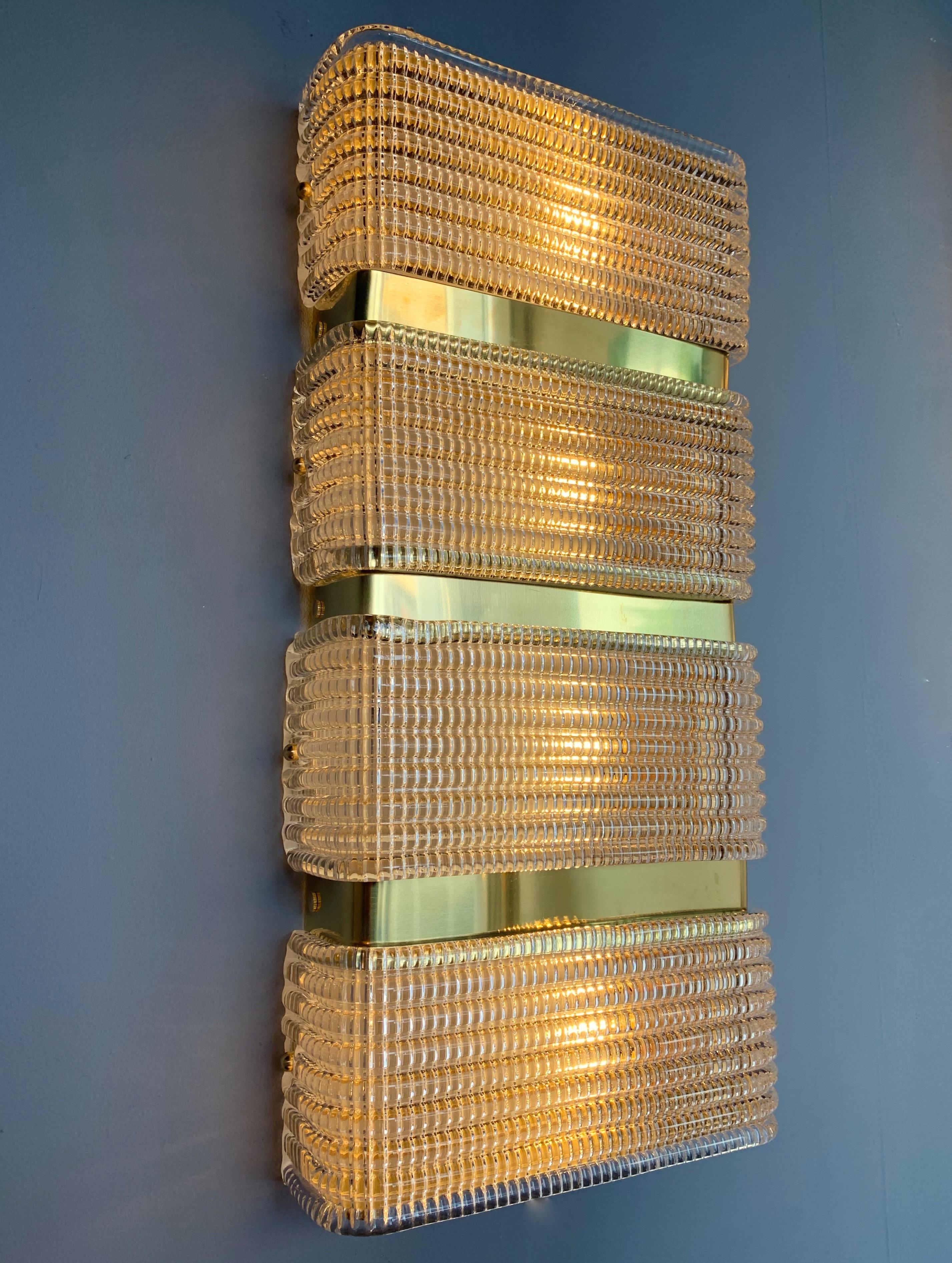 Contemporary Pair of Brass and Murano Glass Sconces, Italy For Sale 2