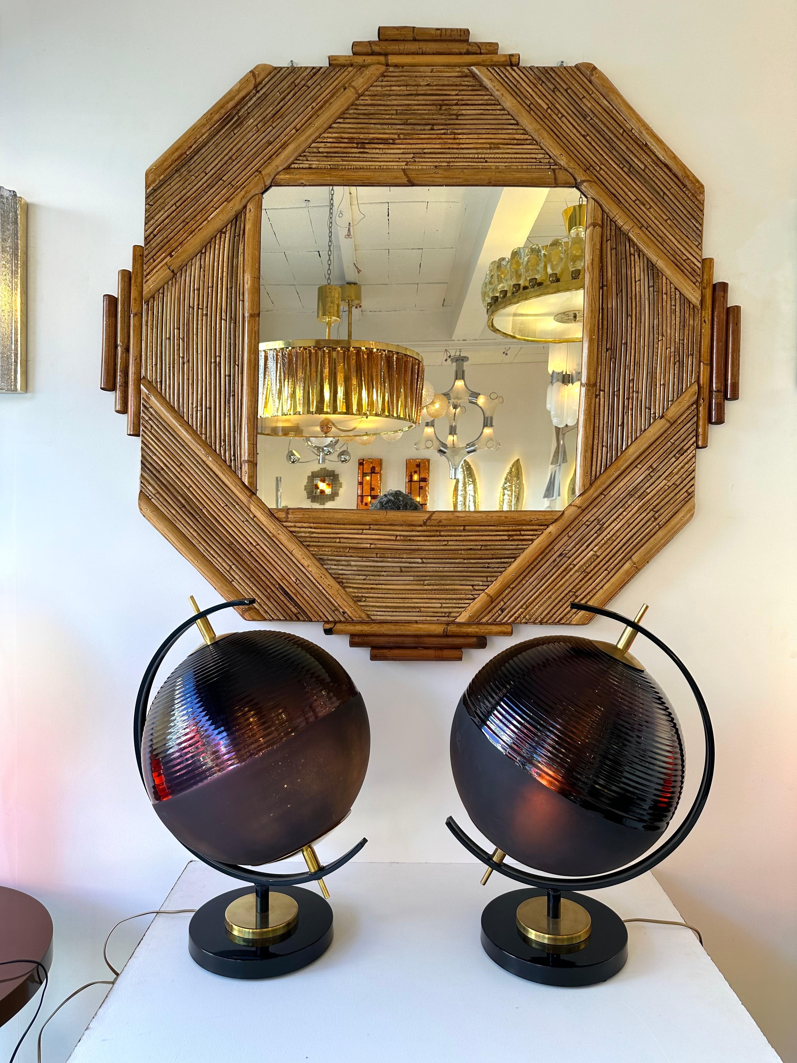 Contemporary Pair of Brass and Murano Glass World Map Style Lamps, Italy In New Condition For Sale In SAINT-OUEN, FR