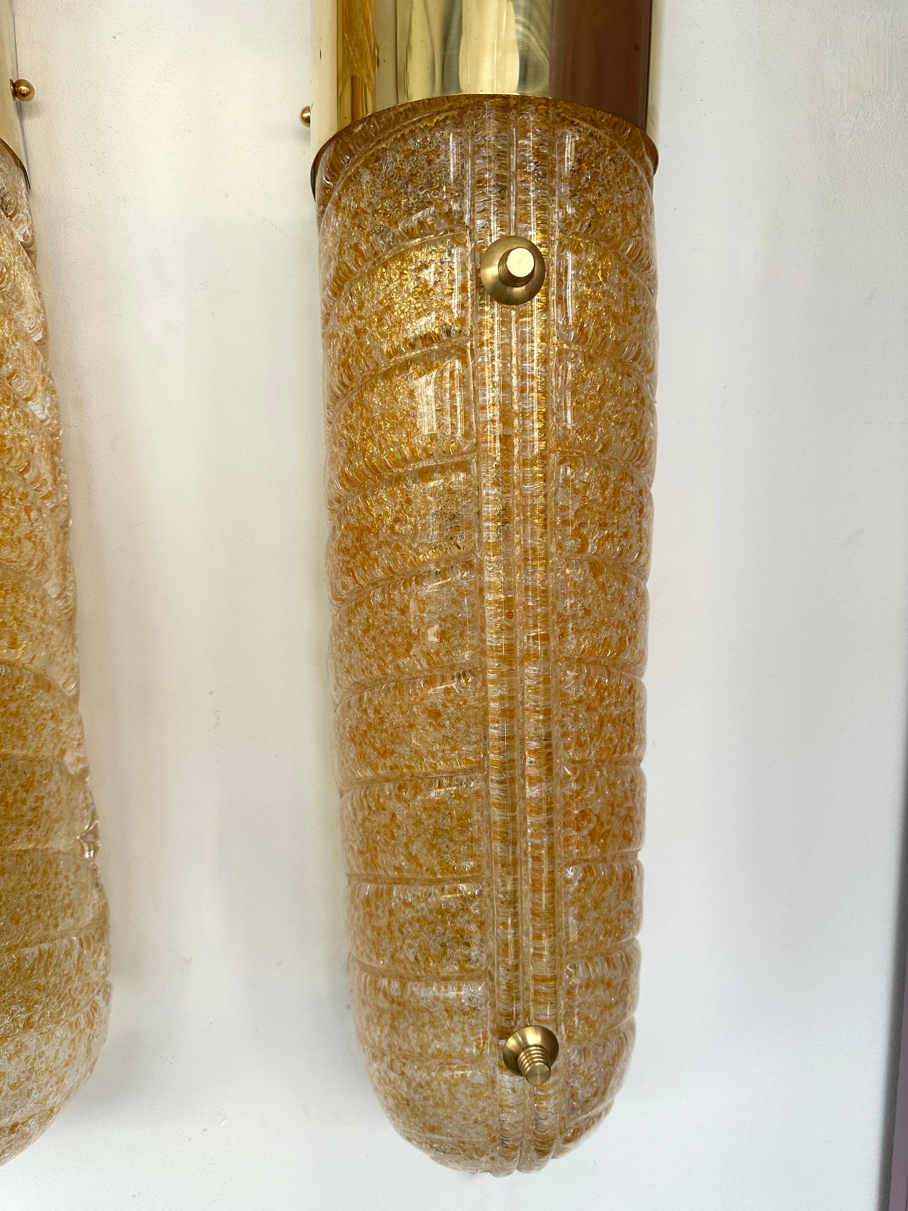 Contemporary Pair of Brass and Palm Murano Glass Sconces, Italy For Sale 8