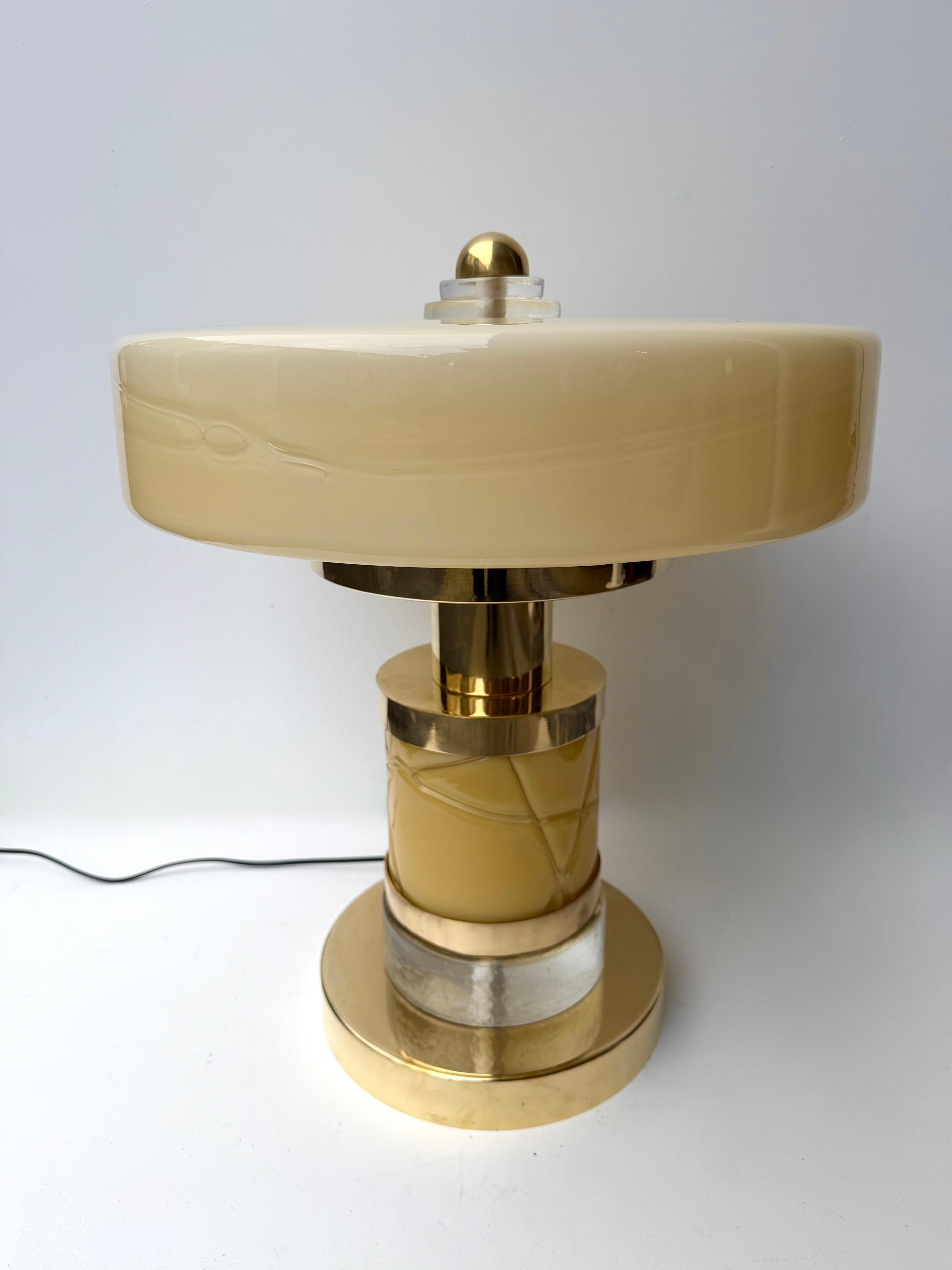 Contemporary Pair of Brass and Yellow Murano Glass Giro Lamps, Italy For Sale 7