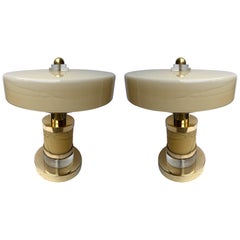 Contemporary Pair of Brass and Yellow Murano Glass Giro Lamps, Italy