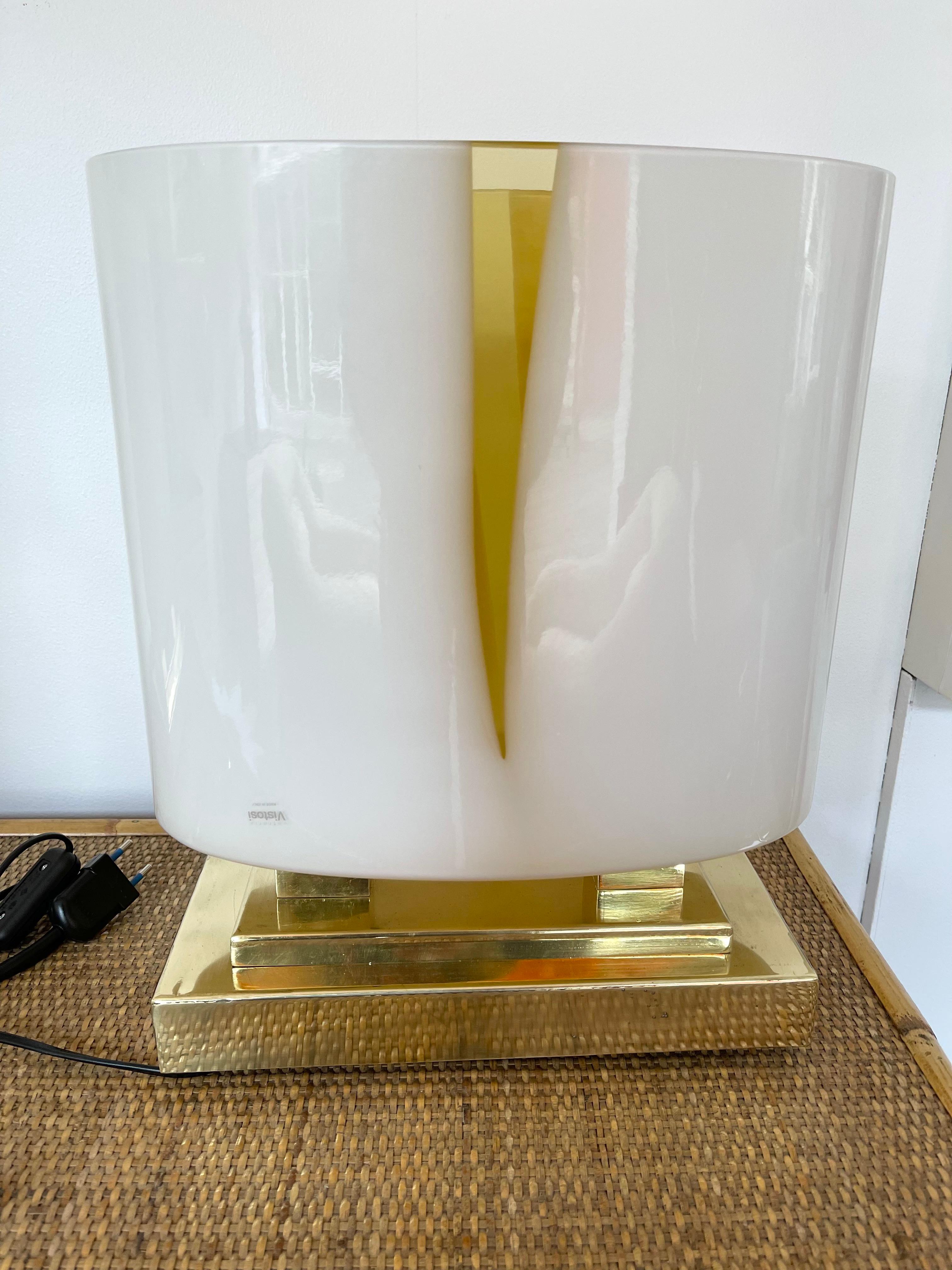 Contemporary Pair of Brass and Yellow Murano Glass Vase Flame Lamps, Italy For Sale 4