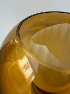 Contemporary Pair of Brass Ceramic Murano Glass Amber Ball Flame Lamps, Italy