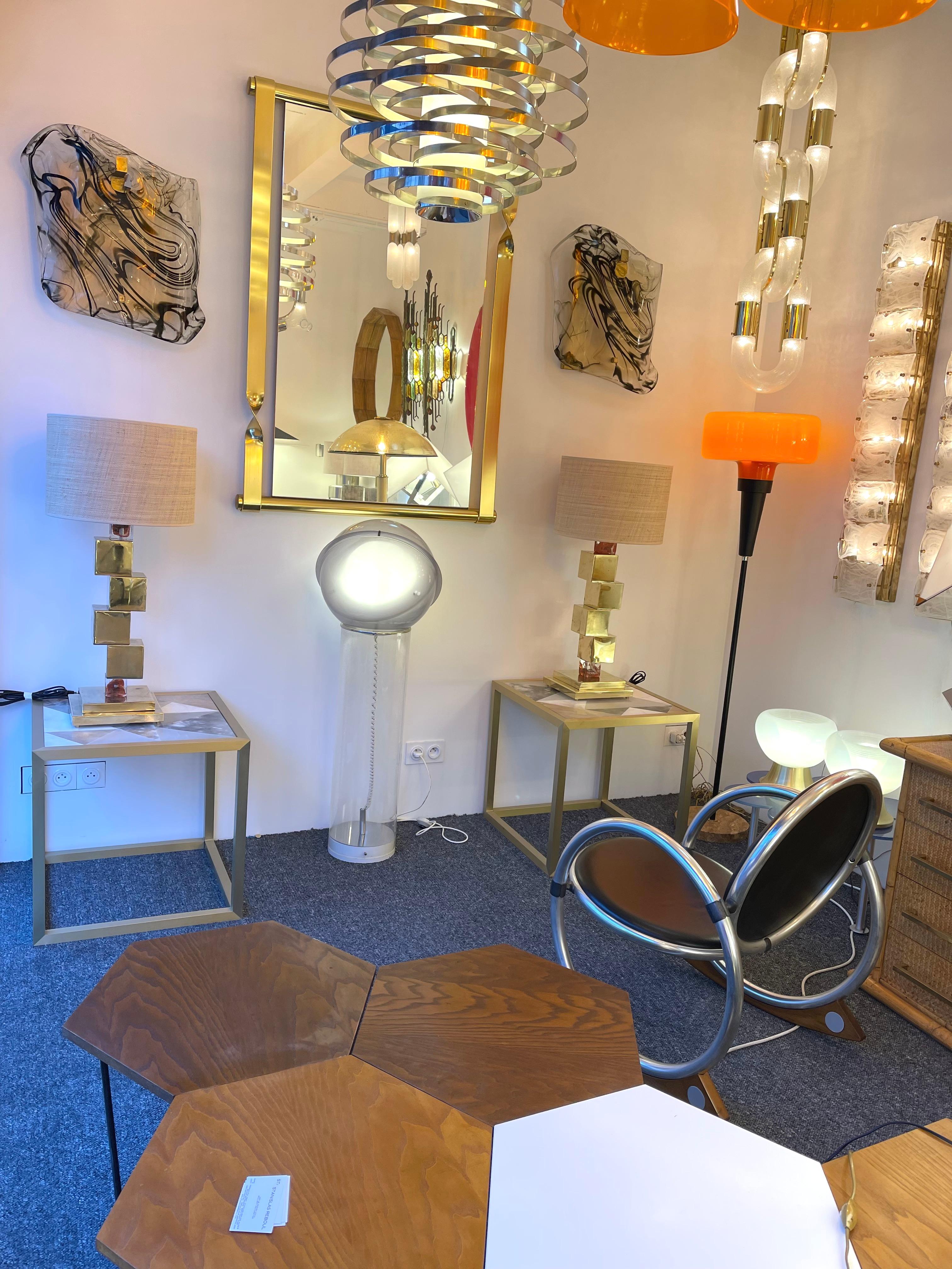 Contemporary Pair of Brass Cube Lamps and Murano Glass, Italy 5