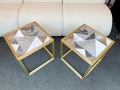 Contemporary Pair of Brass Cube Tables Alabaster by Antonio Cagianelli, Italy