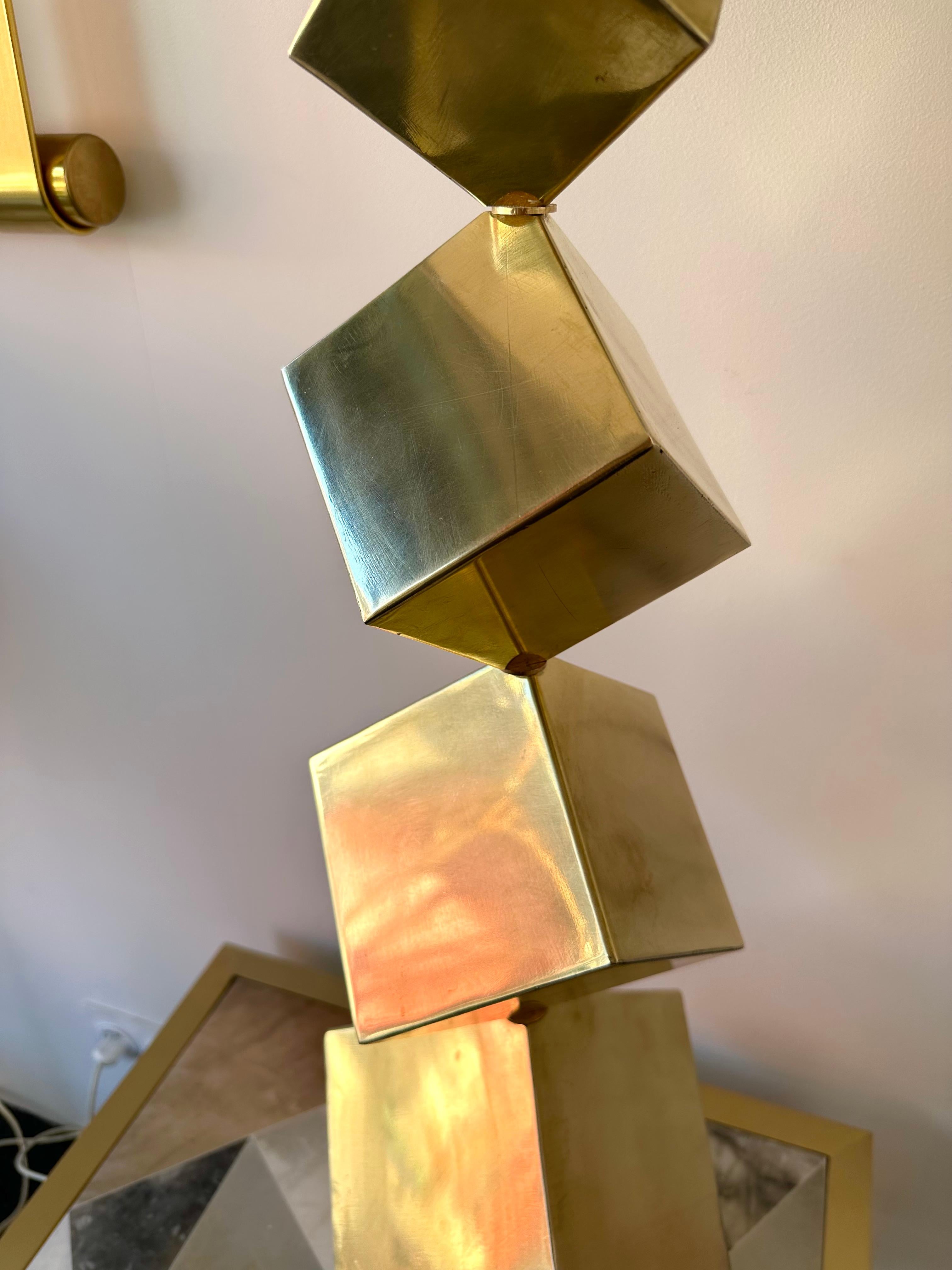 Italian Contemporary Pair of Brass Dice Cube Lamps, Italy For Sale