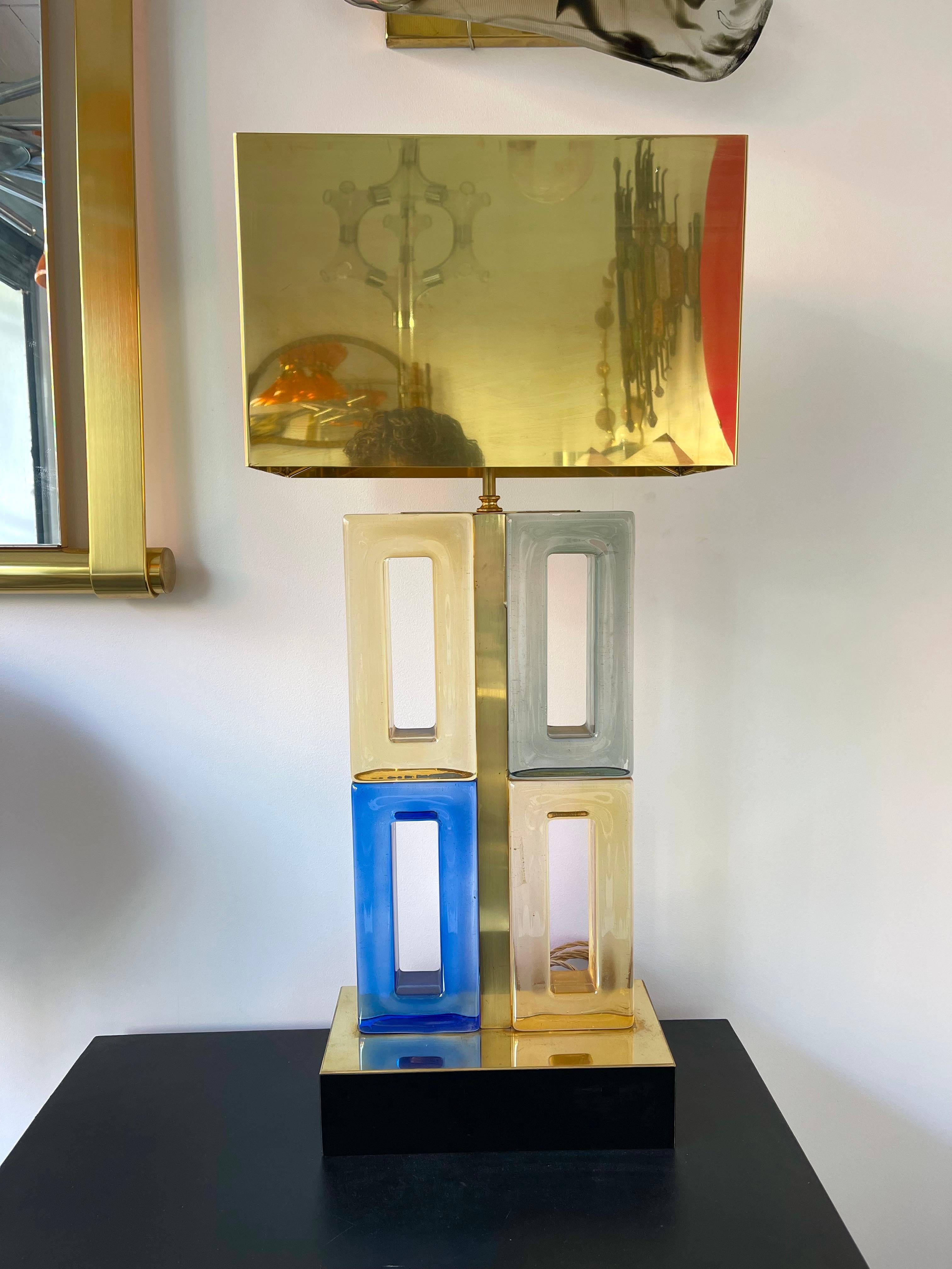 Contemporary Pair of Brass Domino Murano Glass Lamps, Italy In New Condition In SAINT-OUEN, FR