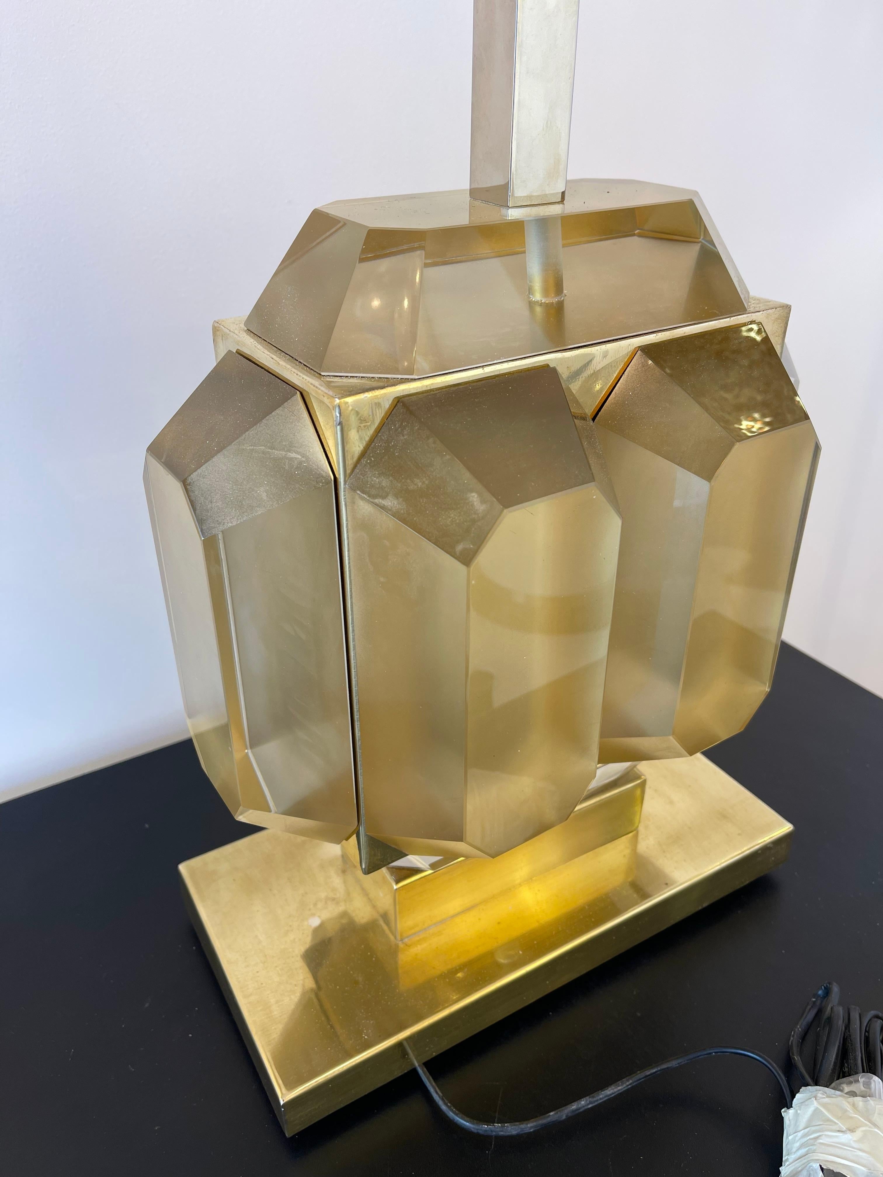 Pair of Gold Murano glass bar and brass table or bedside lamps. Contemporary work from a small artisanal italian design workshop. In the mood of Mid-Century Modern, Hollywood Regency, Venini, Mazzega, La Murrina, Veronese, Barovier, Fratelli Toso,