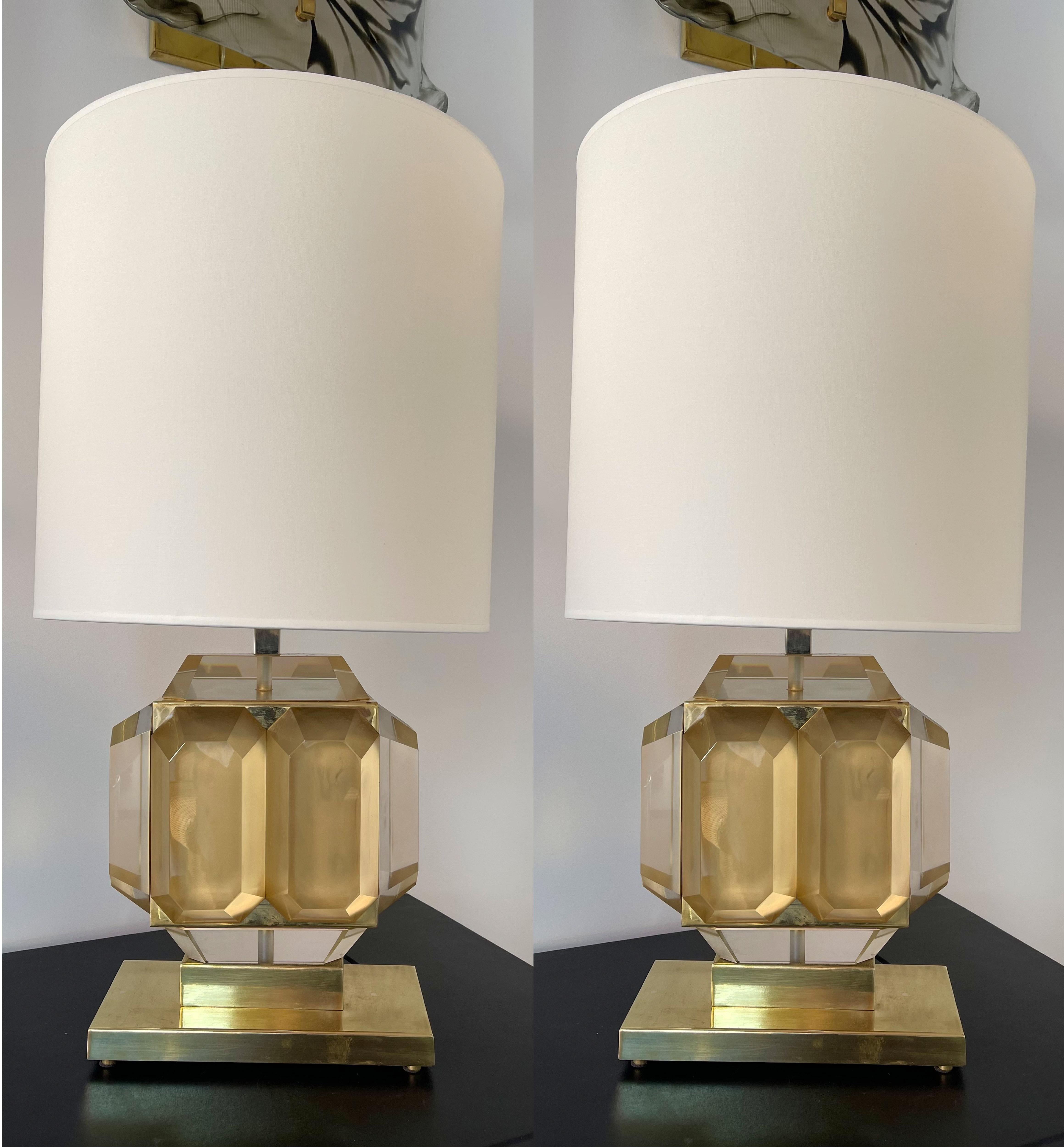 Contemporary Pair of Brass Gold Murano Glass Bar Lamps, Italy 2
