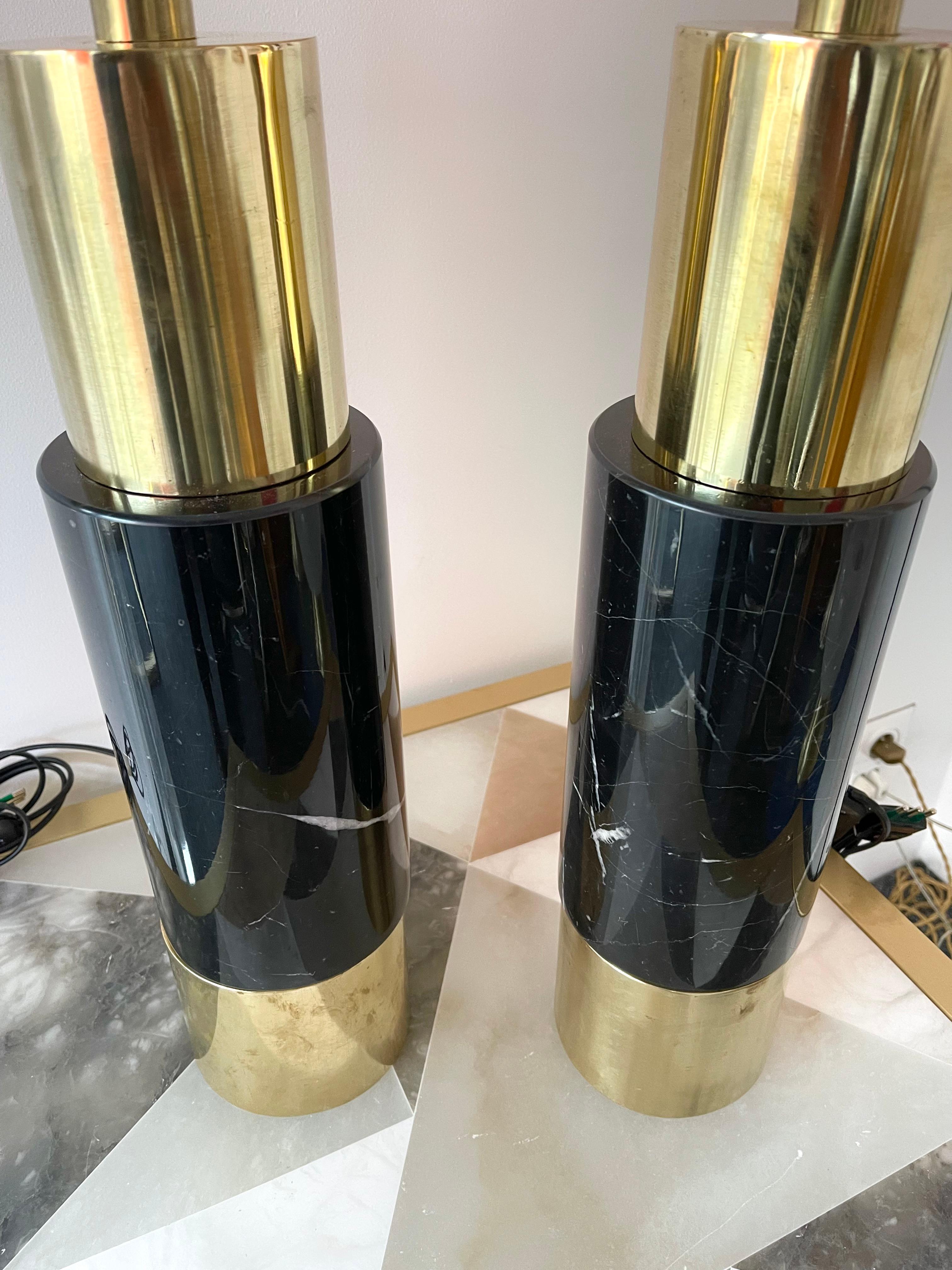 Contemporary Pair of Brass Lamps Black Marble, Italy For Sale 8