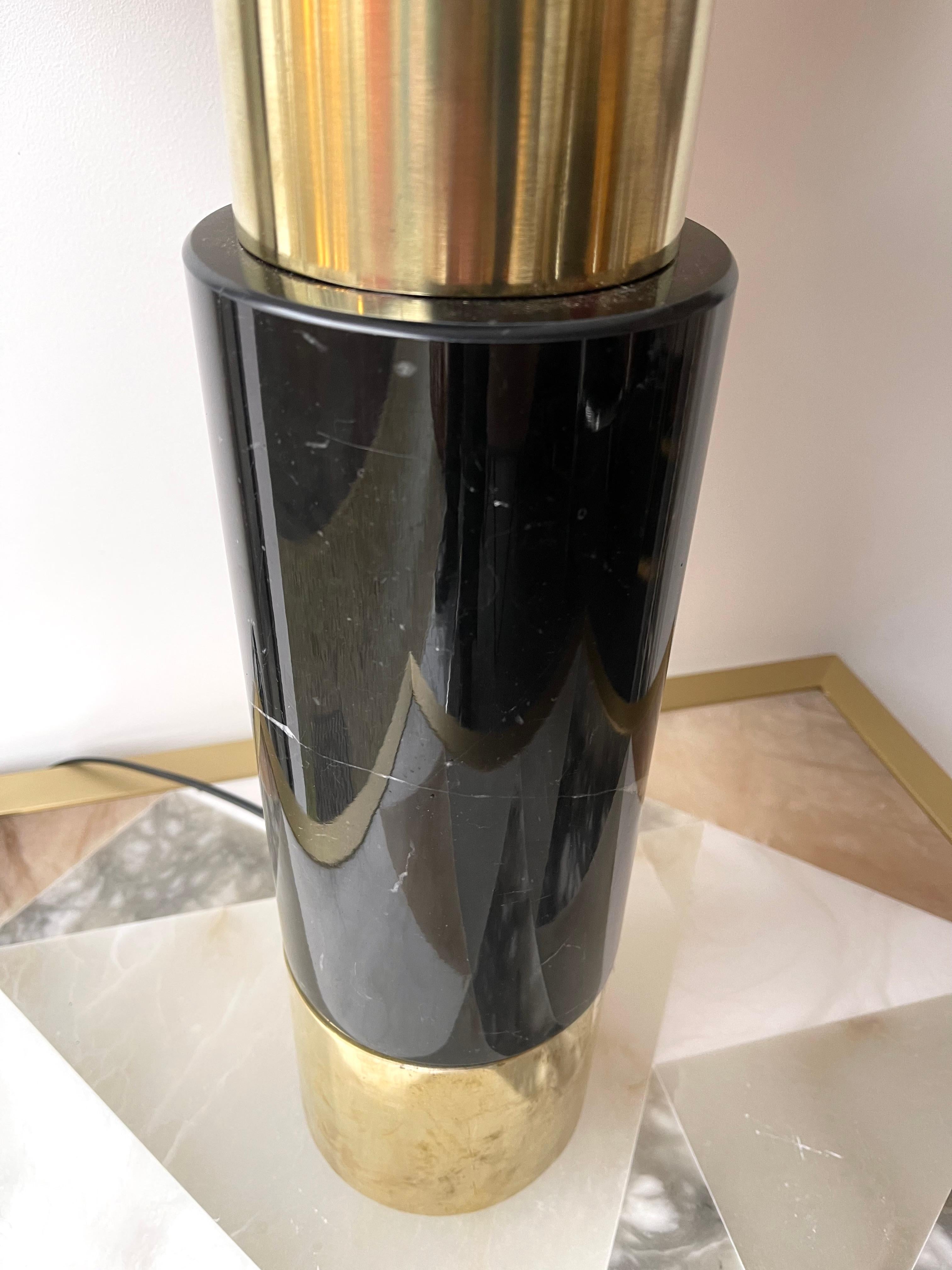 Italian Contemporary Pair of Brass Lamps Black Marble, Italy For Sale