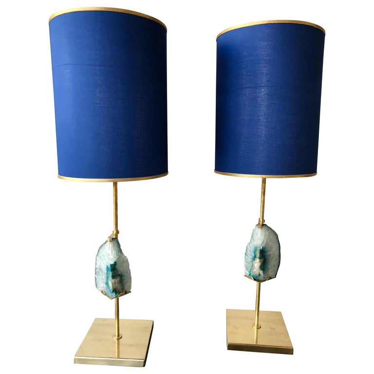 Brass Lamps Blue Agate Stone, Blue Agate Table Lamp