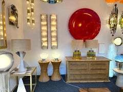 Contemporary Pair of Brass Lamps Cube Murano Glass Construction, Italy