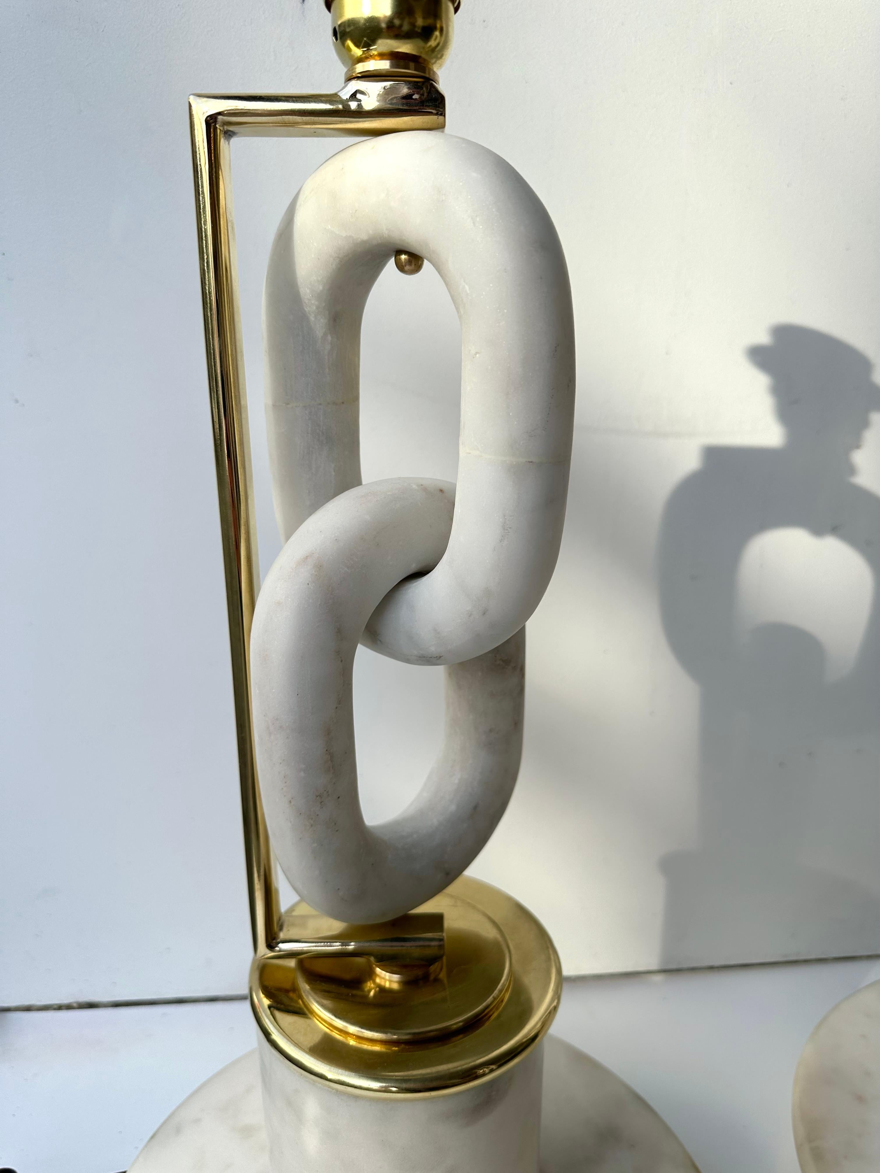 Contemporary Pair of Brass Lamps Marble Chain. Italy For Sale 7