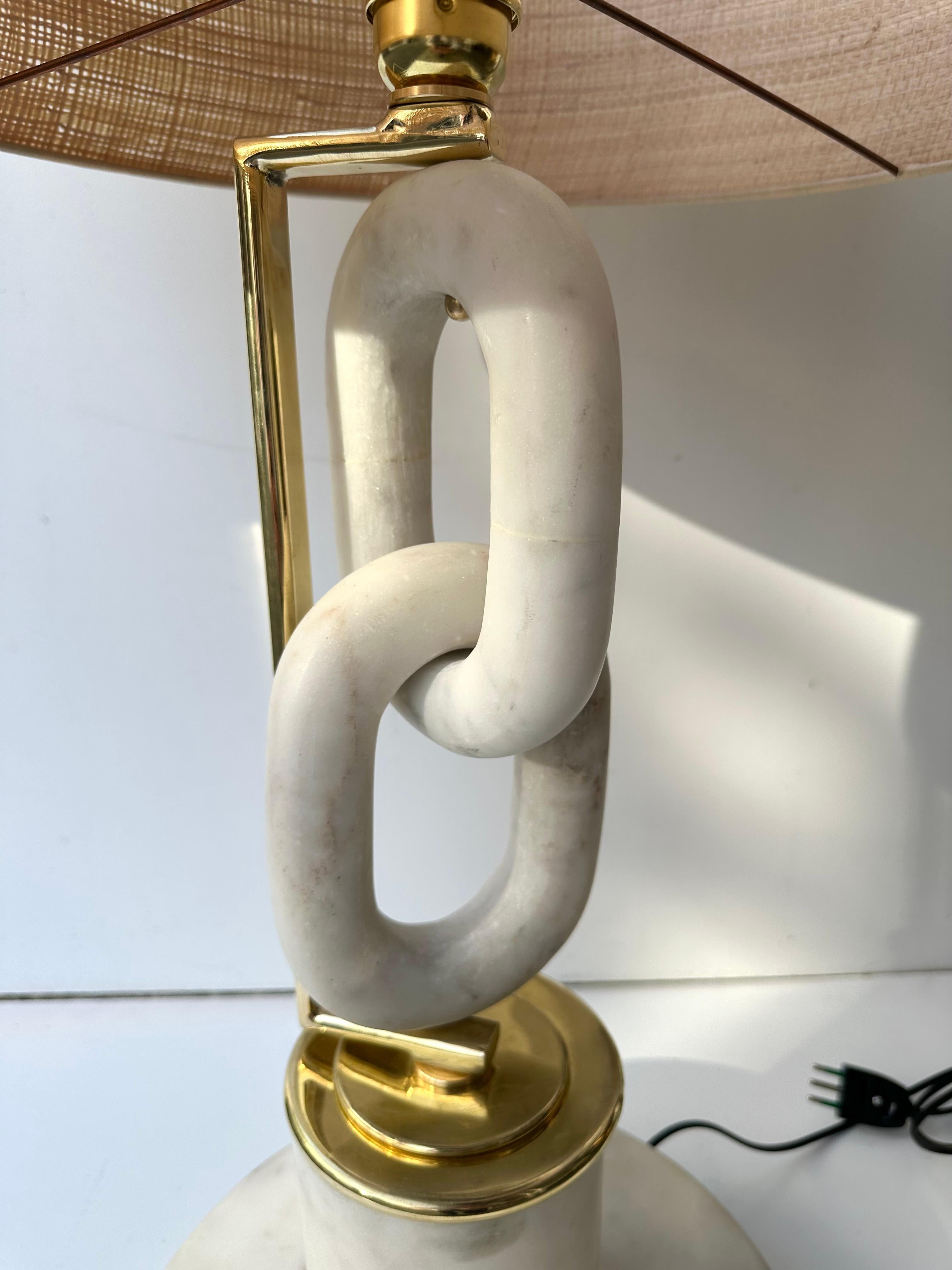 Italian Contemporary Pair of Brass Lamps Marble Chain. Italy For Sale