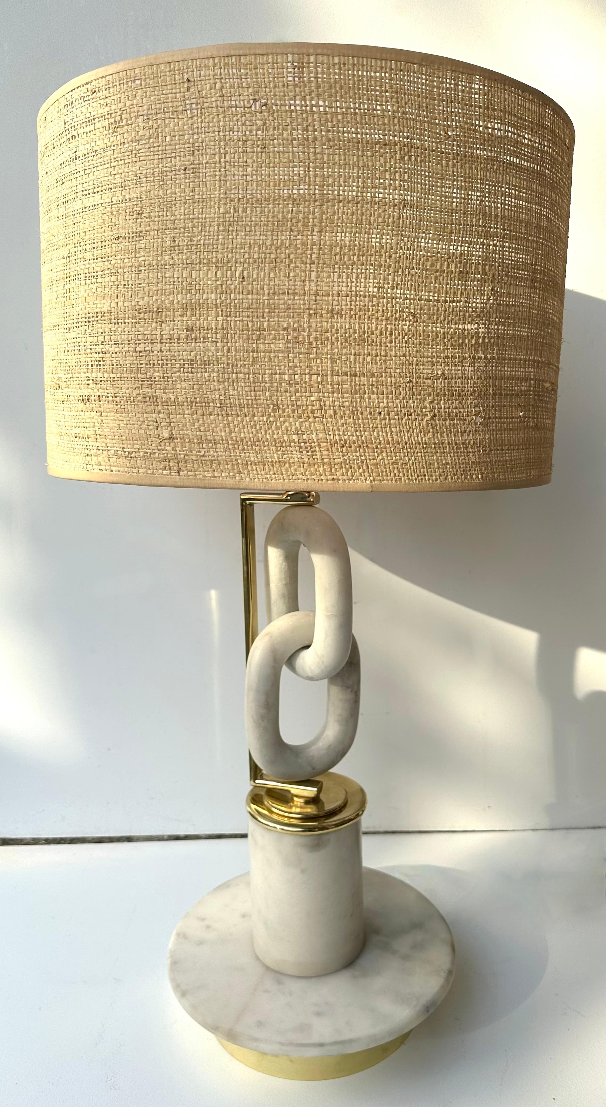 Contemporary Pair of Brass Lamps Marble Chain. Italy For Sale 4