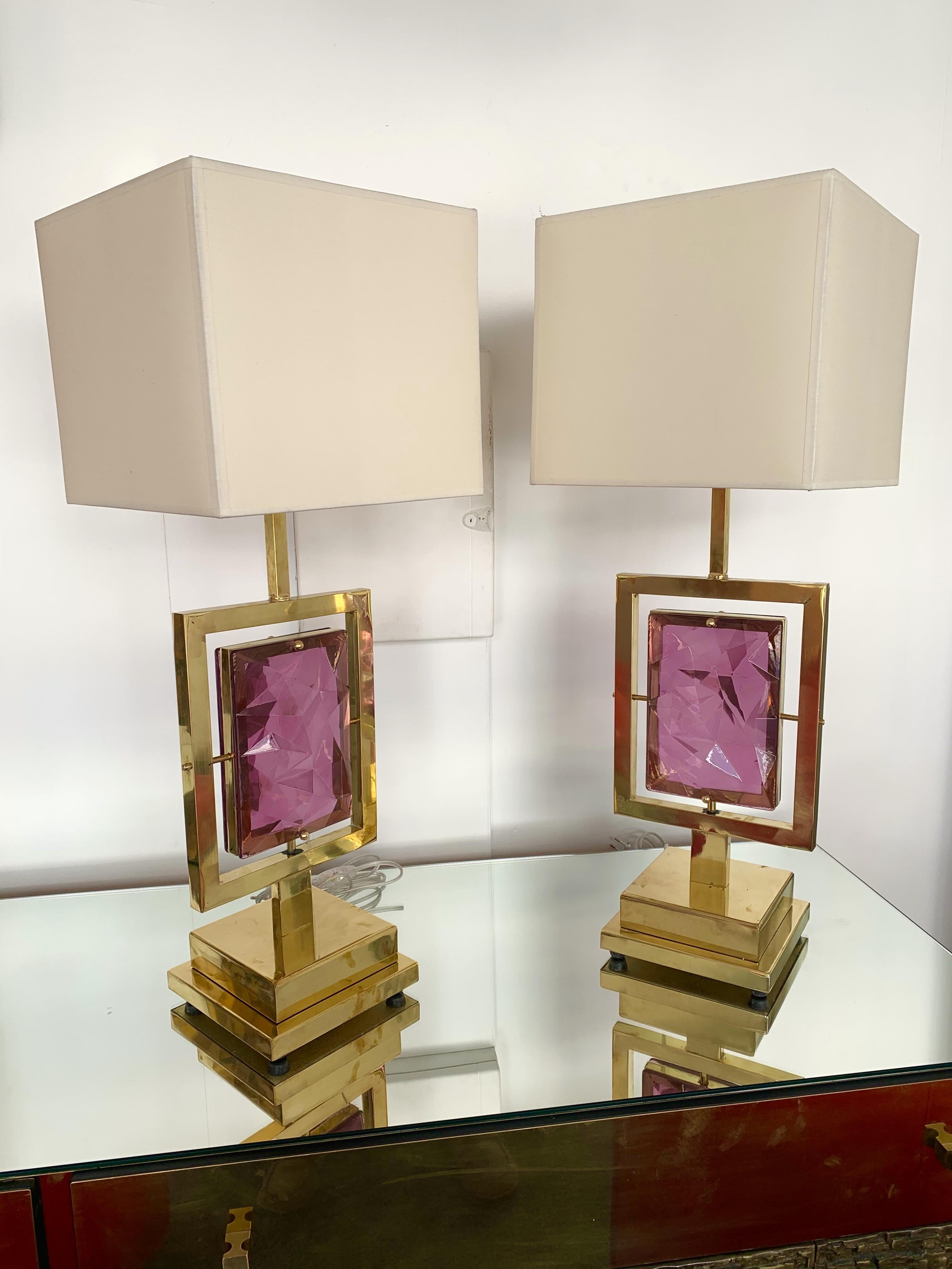 Paire de lampes contemporaines en laiton Verre de Murano:: Italie en vente 3