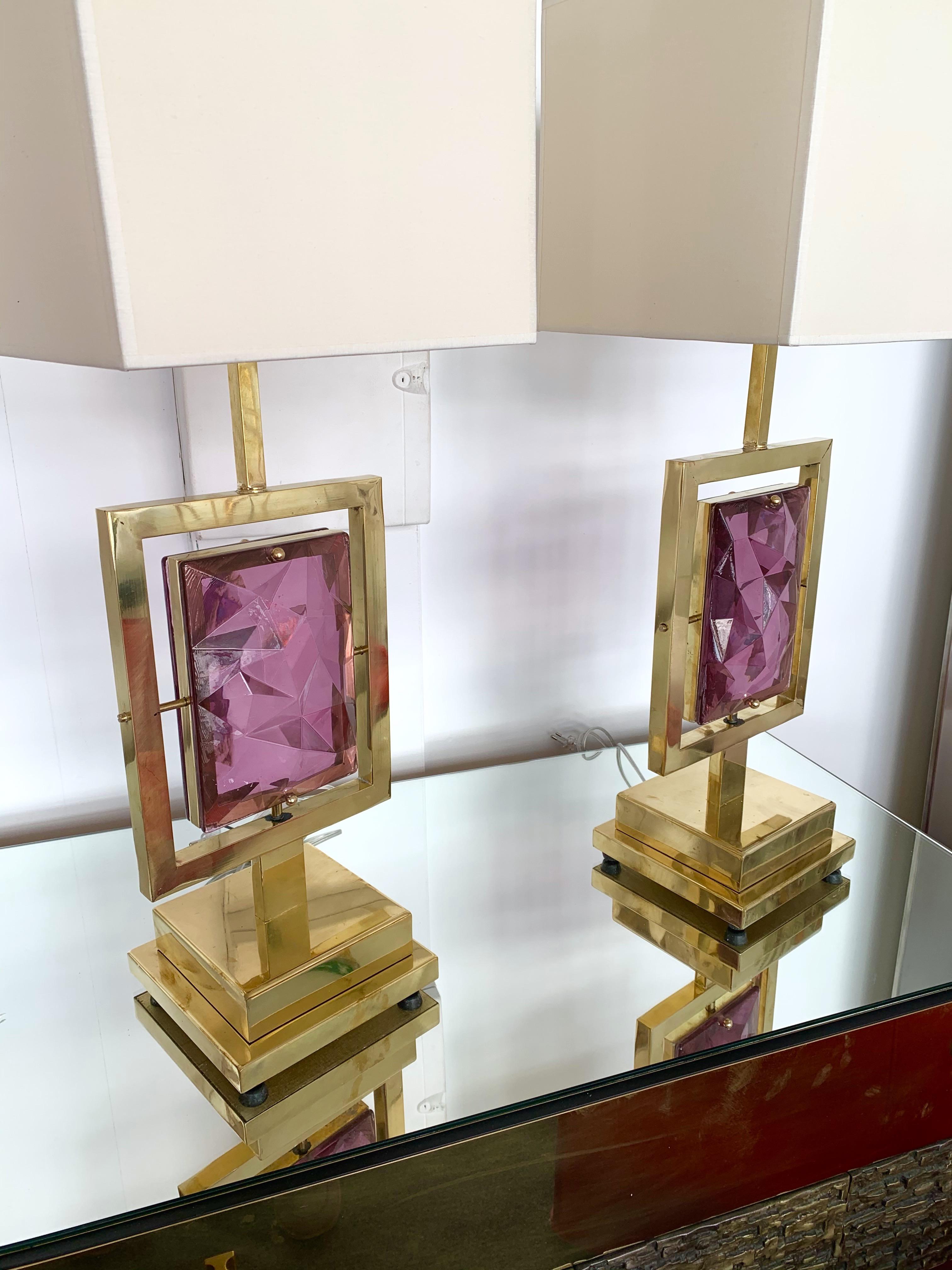 Paire de lampes contemporaines en laiton Verre de Murano:: Italie Neuf - En vente à SAINT-OUEN, FR