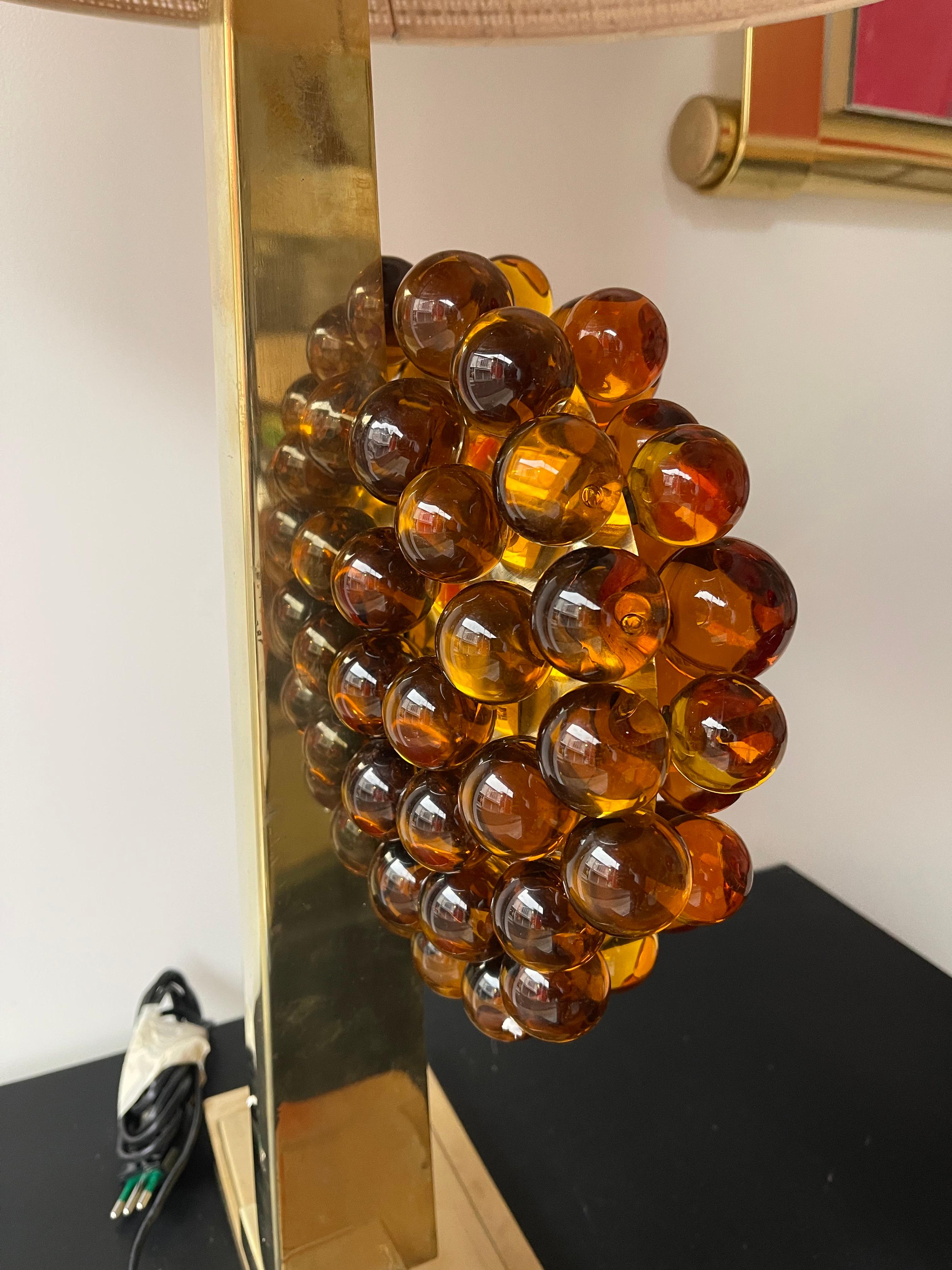 Contemporary Pair of Brass Murano Glass Amber Bubble Lamps, Italy For Sale 3