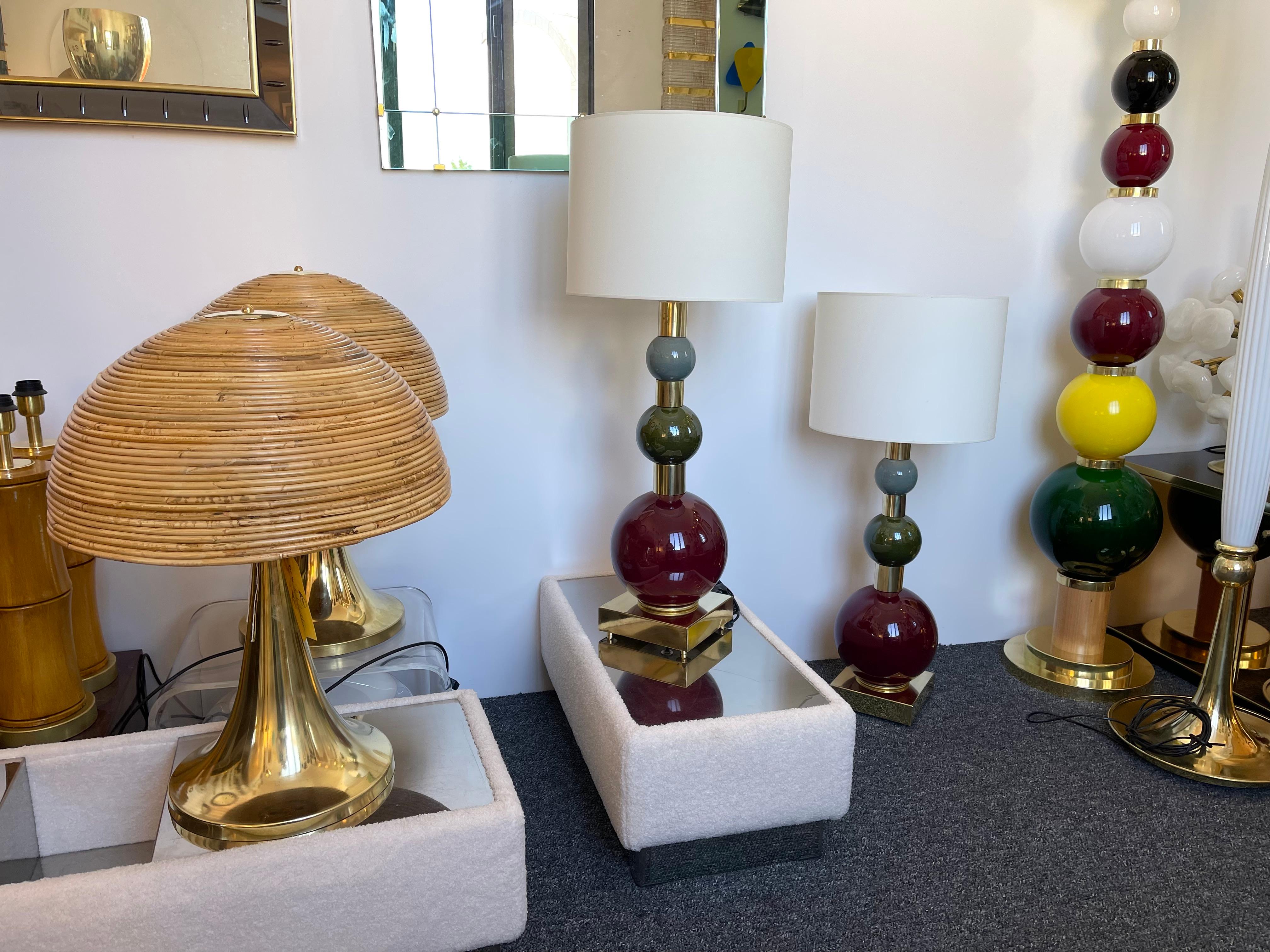 Contemporary Pair of Brass Murano Glass and Ceramic Ball Lamps, Italy For Sale 6