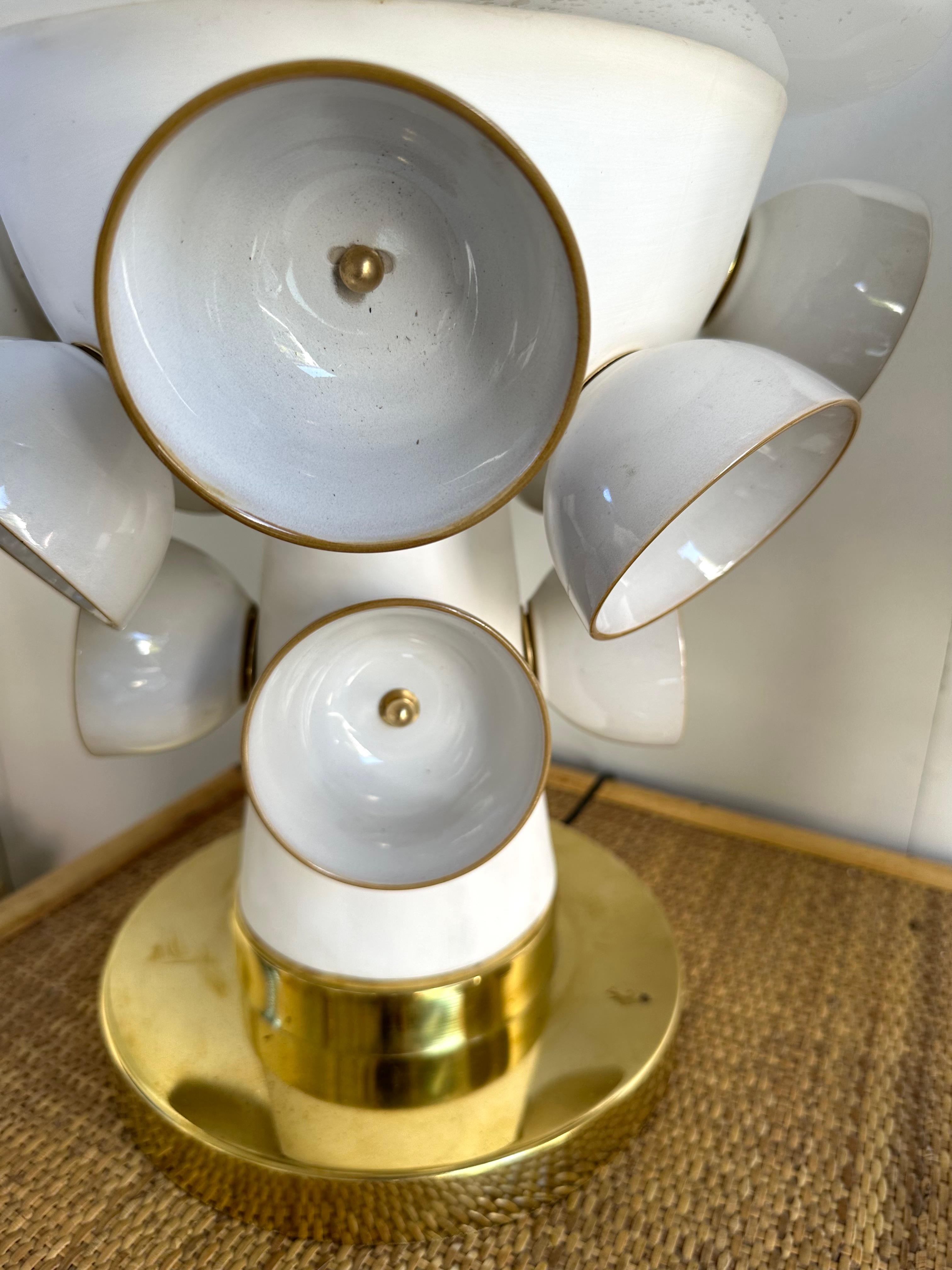 Contemporary Pair of Brass Murano Glass and Ceramic Mushroom Lamps, Italien (21. Jahrhundert und zeitgenössisch) im Angebot