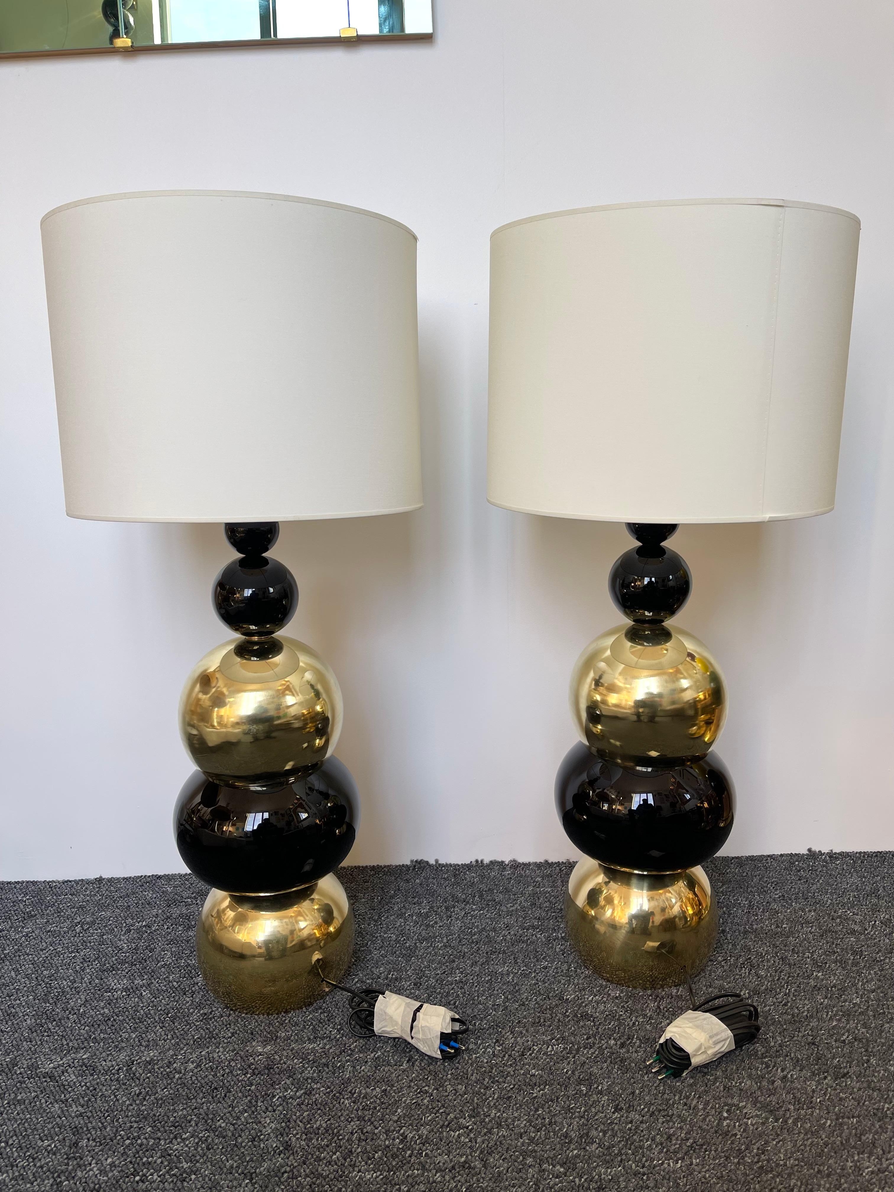 Contemporary Pair of Brass Murano Glass Atomo Lamps, Italy For Sale 5
