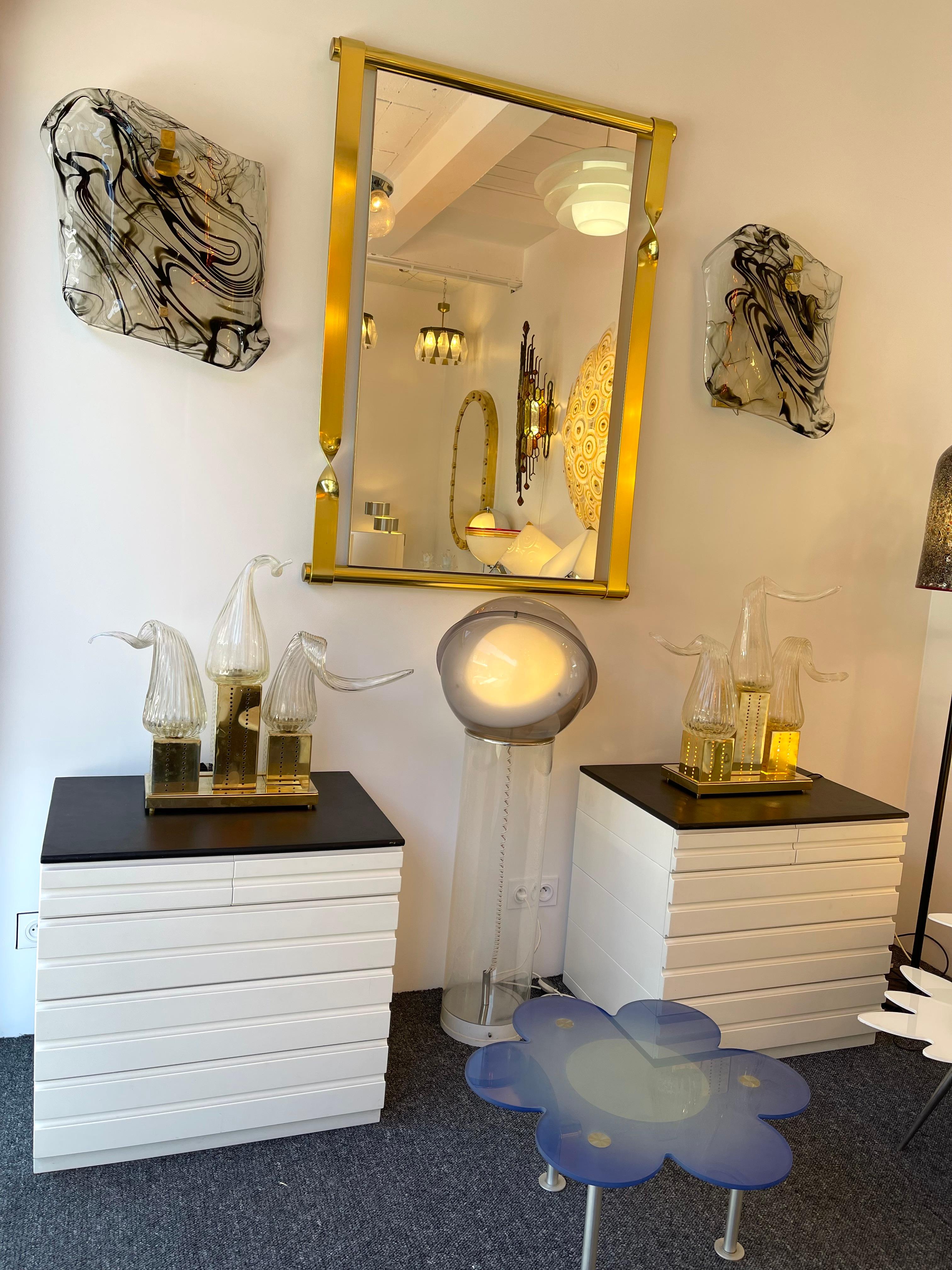 Paire de lampes à flamme contemporaines en laiton et verre de Murano, Italie en vente 5