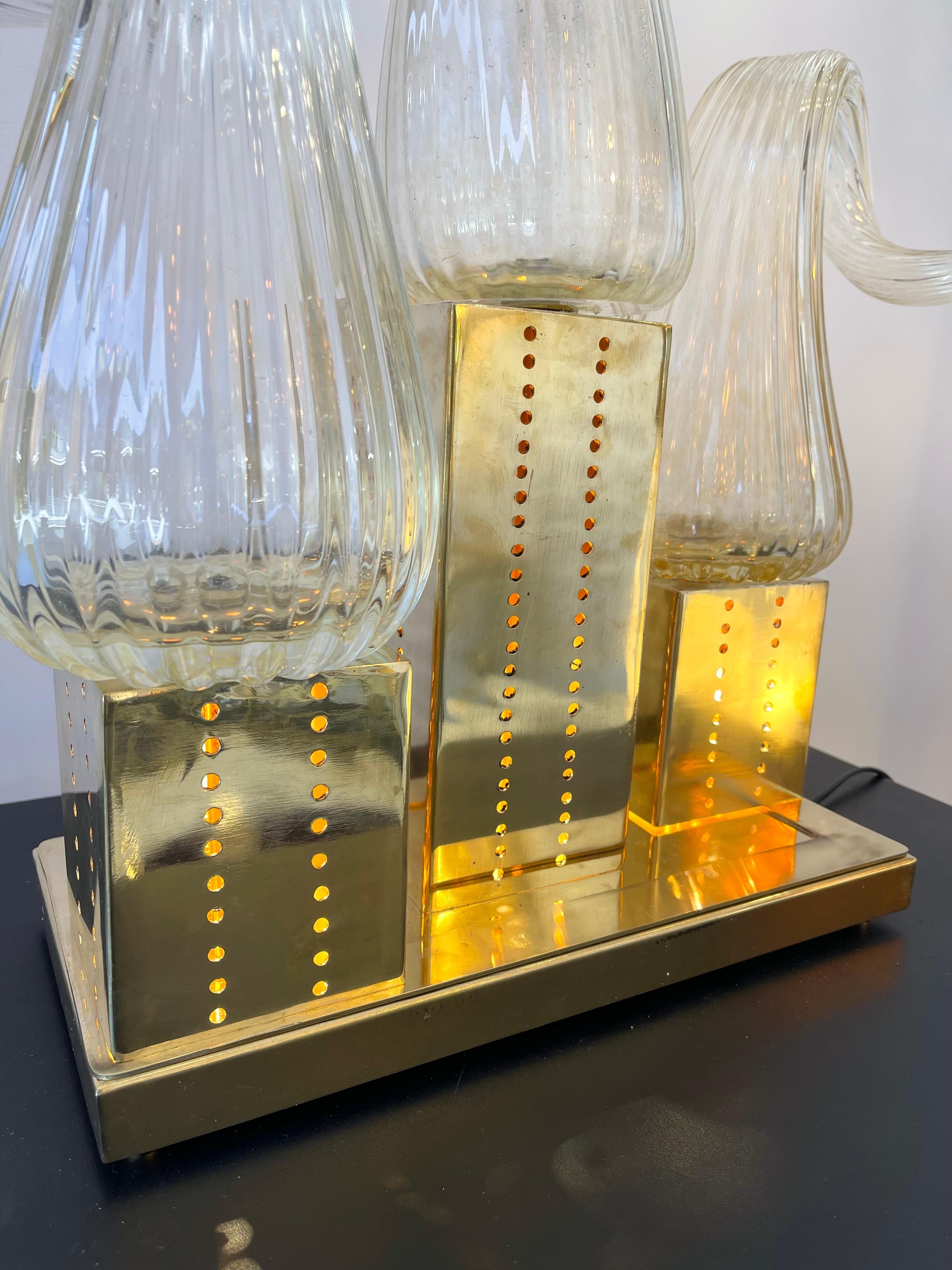Paire de lampes à flamme contemporaines en laiton et verre de Murano, Italie en vente 6