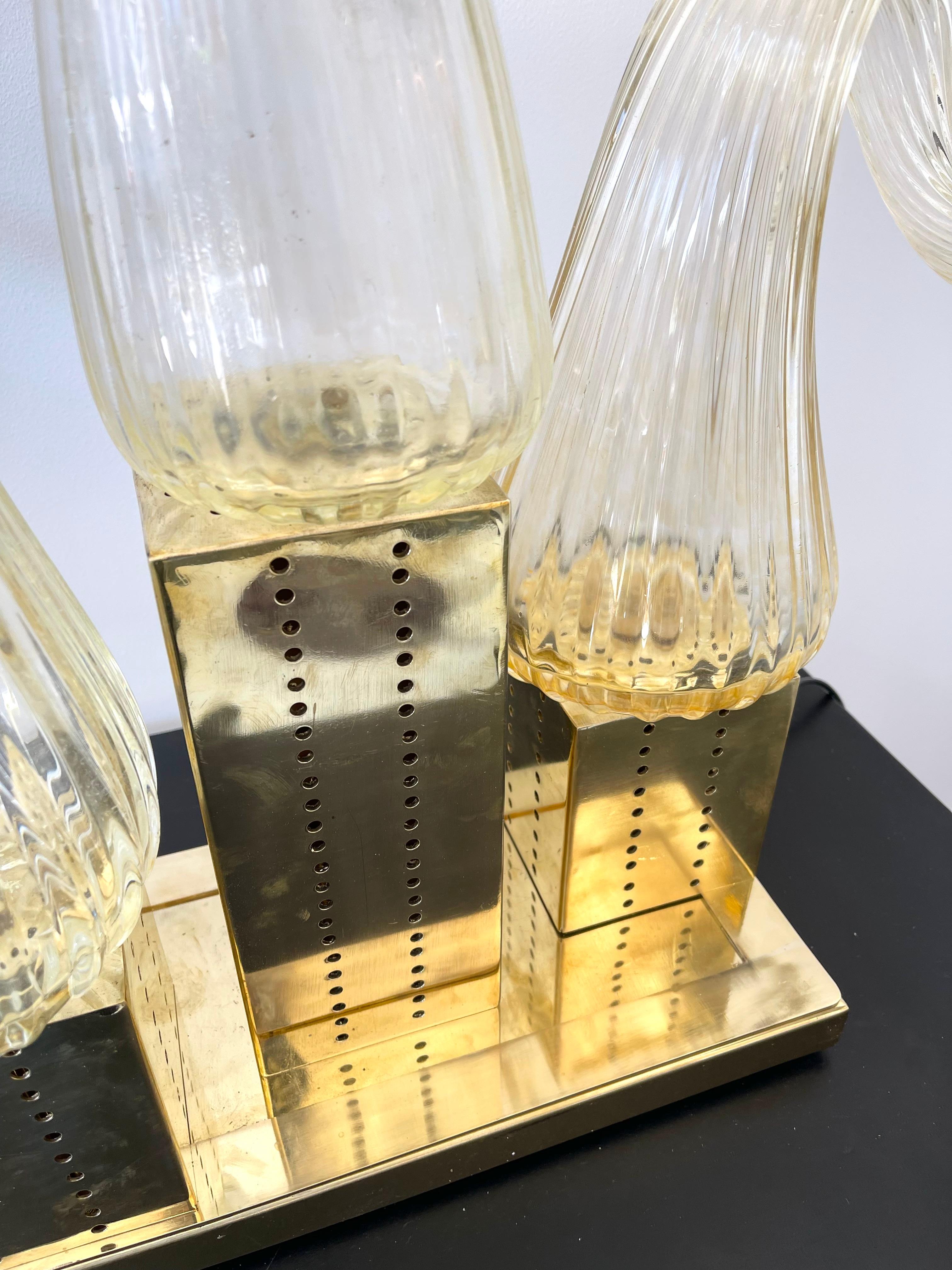 Paire de lampes à flamme contemporaines en laiton et verre de Murano, Italie Neuf - En vente à SAINT-OUEN, FR