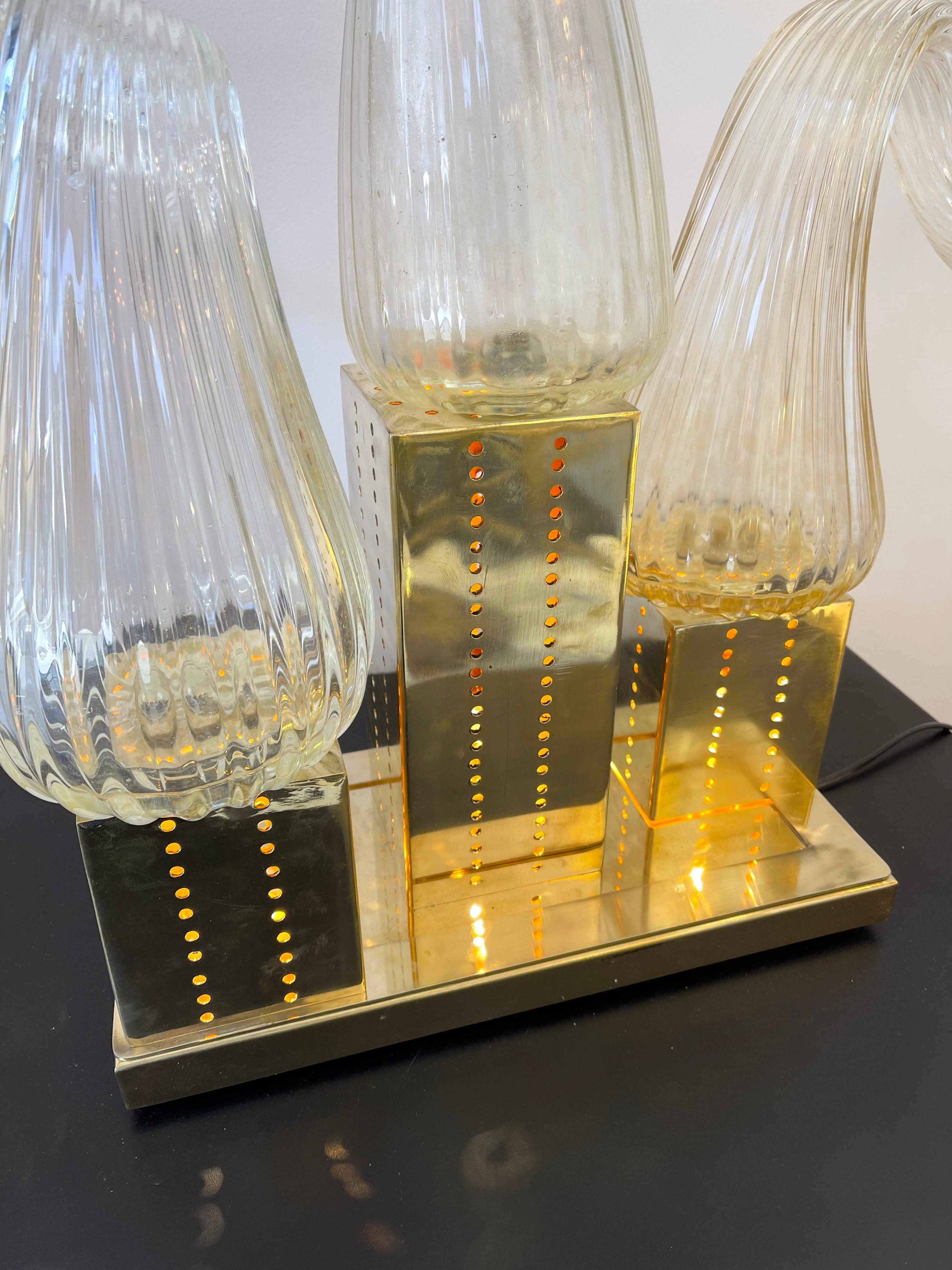 Paire de lampes à flamme contemporaines en laiton et verre de Murano, Italie en vente 2