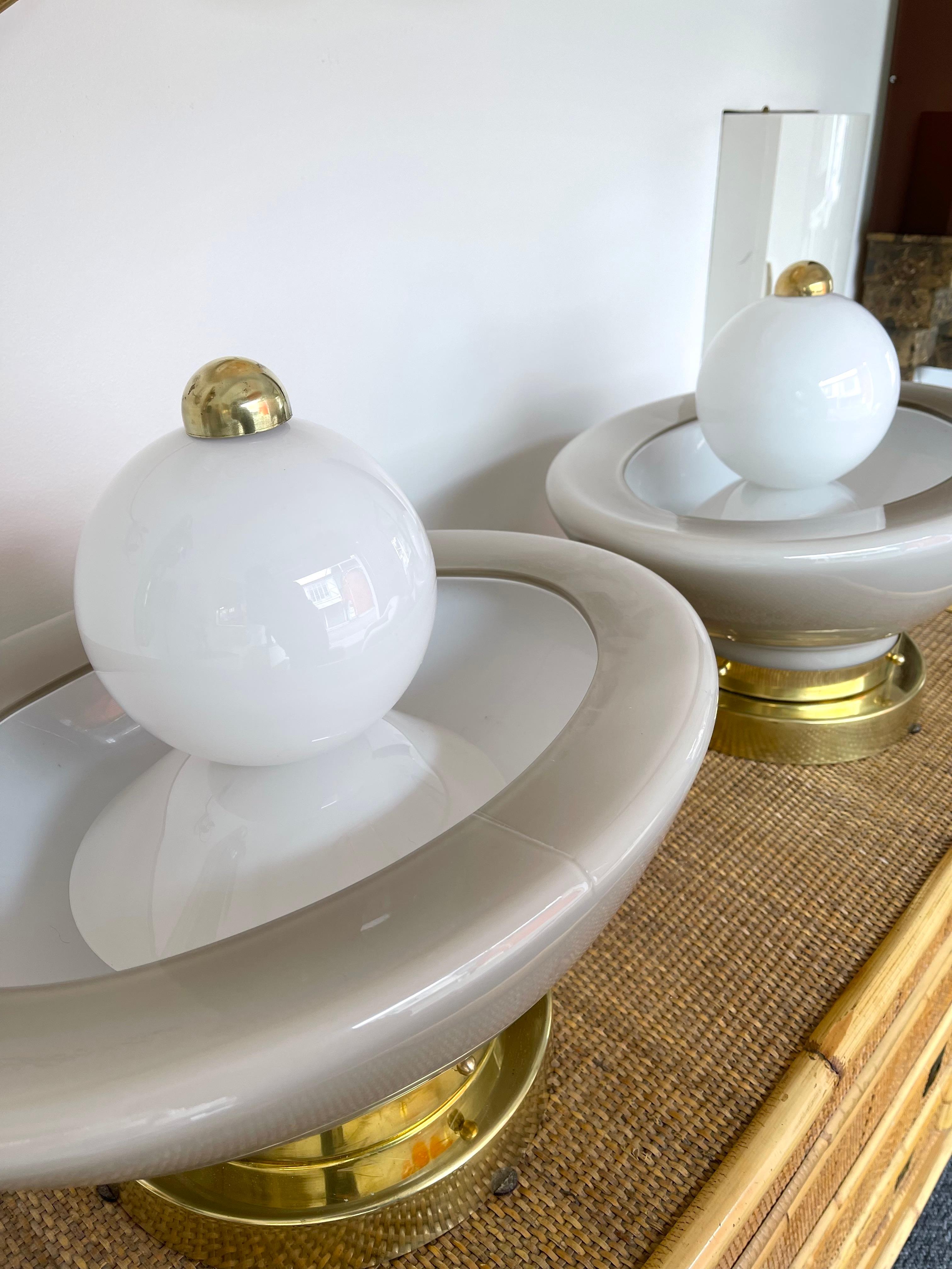 Paire de lampes à fontaine contemporaines en laiton et verre de Murano, Italie en vente 5