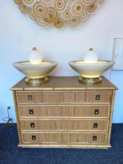 Contemporary Pair of Brass Murano Glass Fountain Lamps, Italy