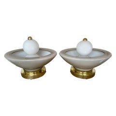 Contemporary Pair of Brass Murano Glass Fountain Lamps, Italy