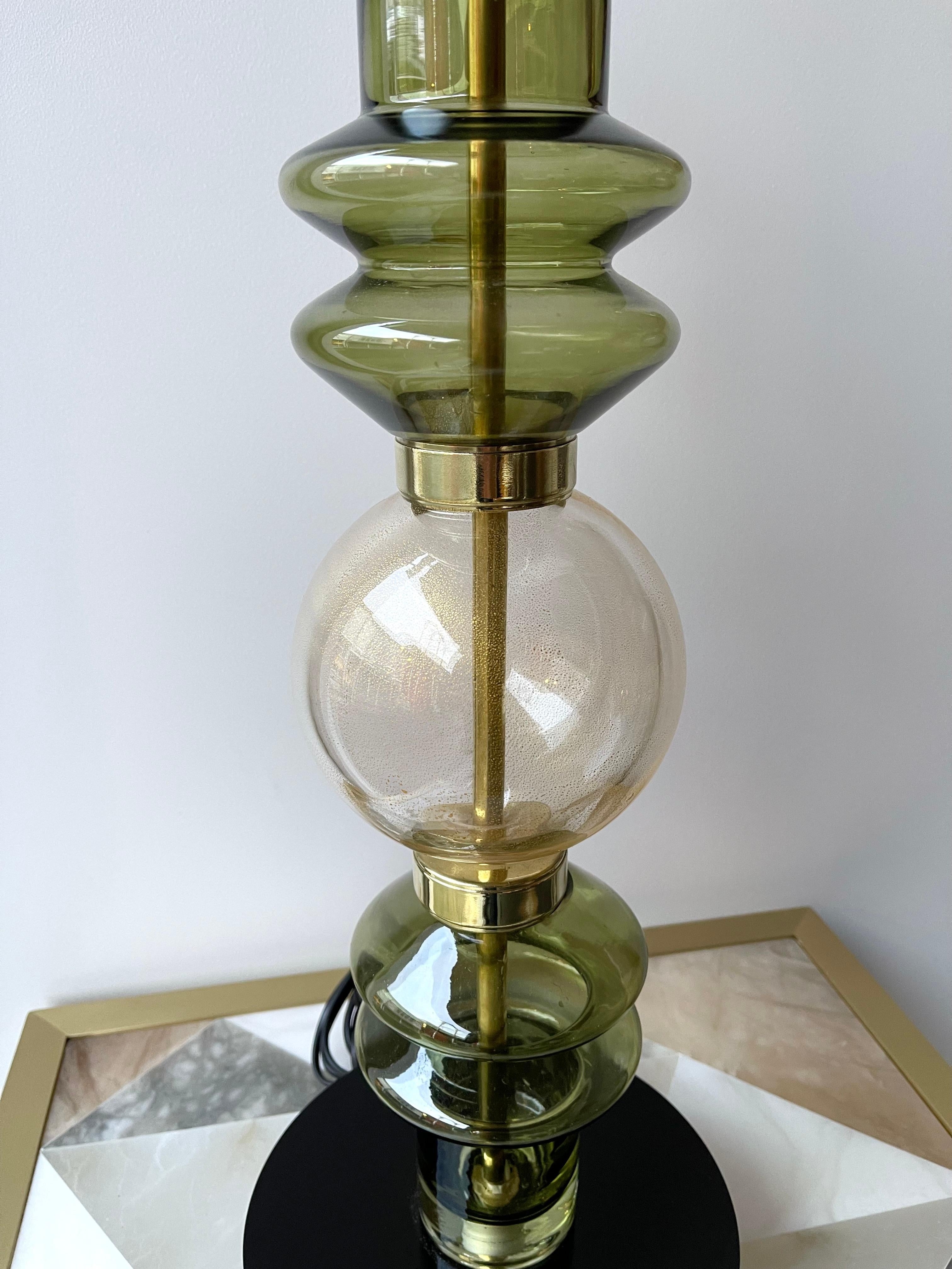 Contemporary Pair of Brass Murano Glass Lamps, Italy For Sale 1