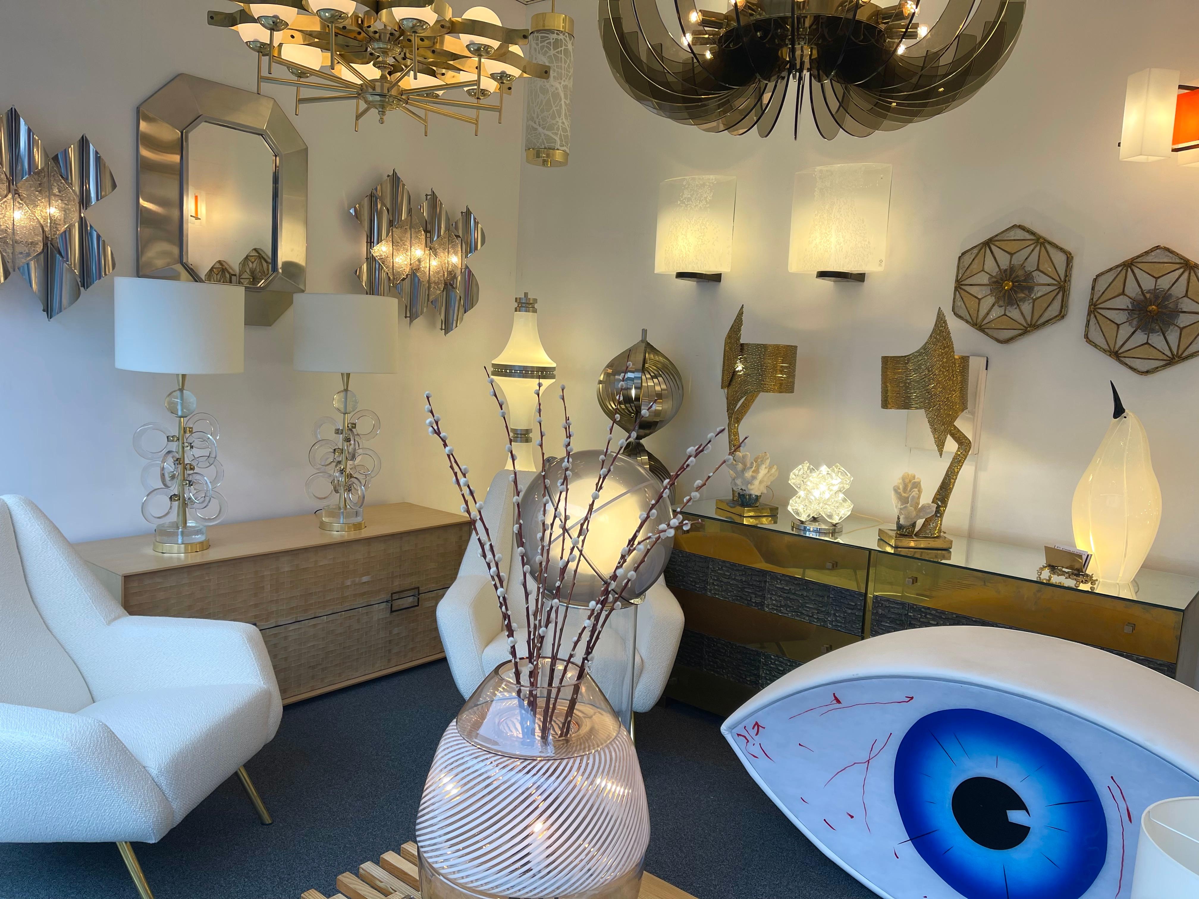 Contemporary Pair of Brass Murano Glass Sputnik Ring Lamps, Italy 6