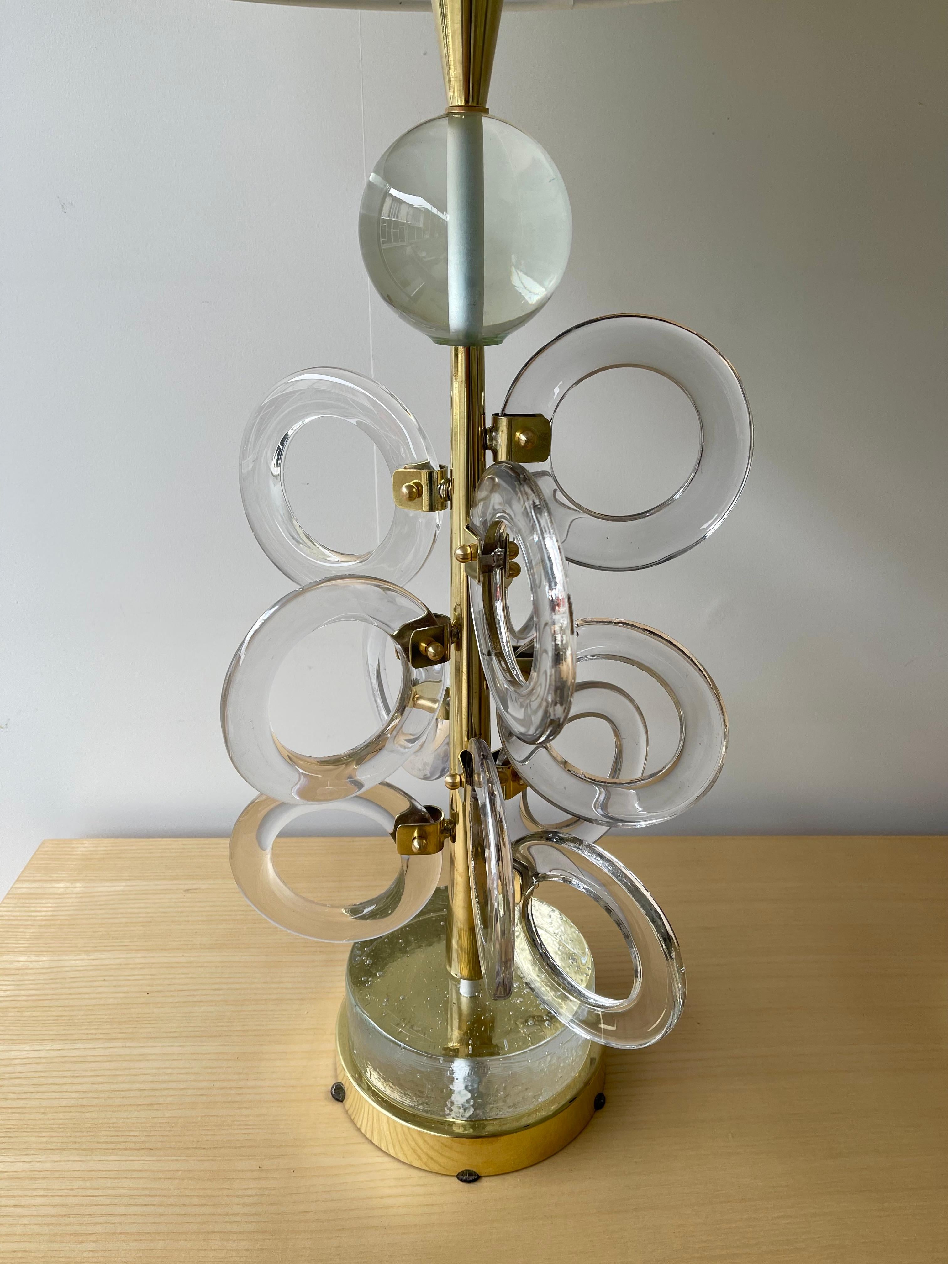 Italian Contemporary Pair of Brass Murano Glass Sputnik Ring Lamps, Italy