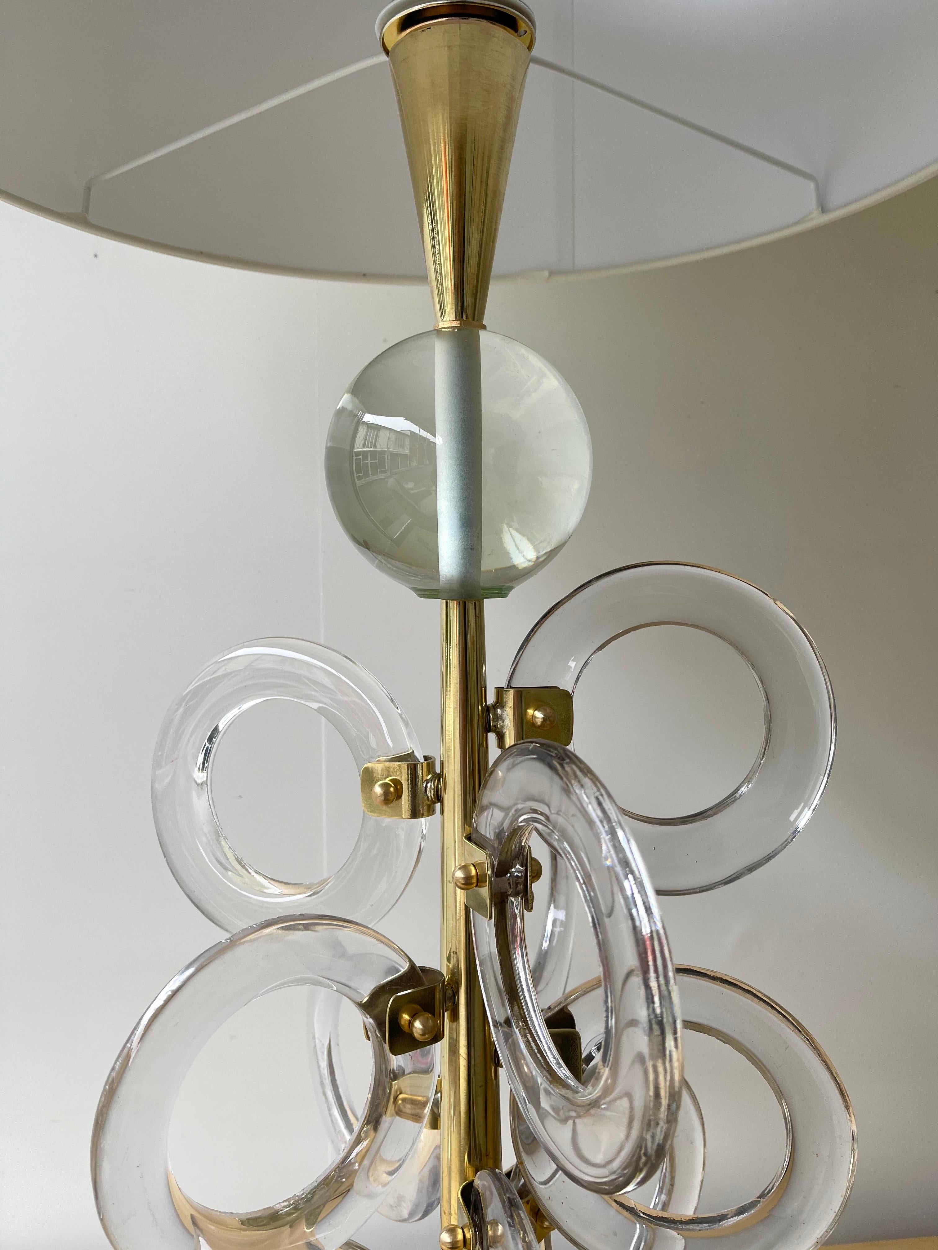 Contemporary Pair of Brass Murano Glass Sputnik Ring Lamps, Italy 2