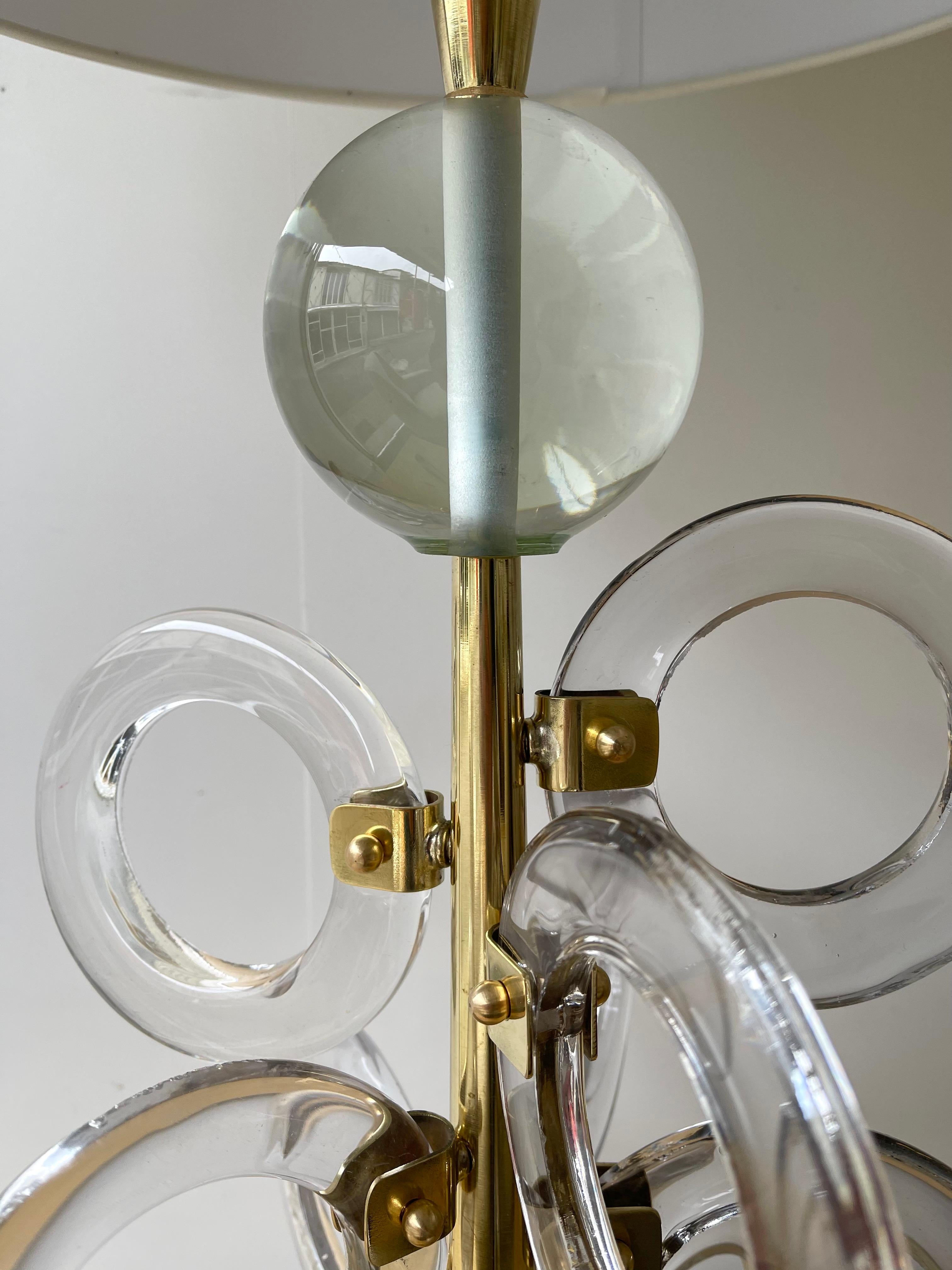 Contemporary Pair of Brass Murano Glass Sputnik Ring Lamps, Italy 3