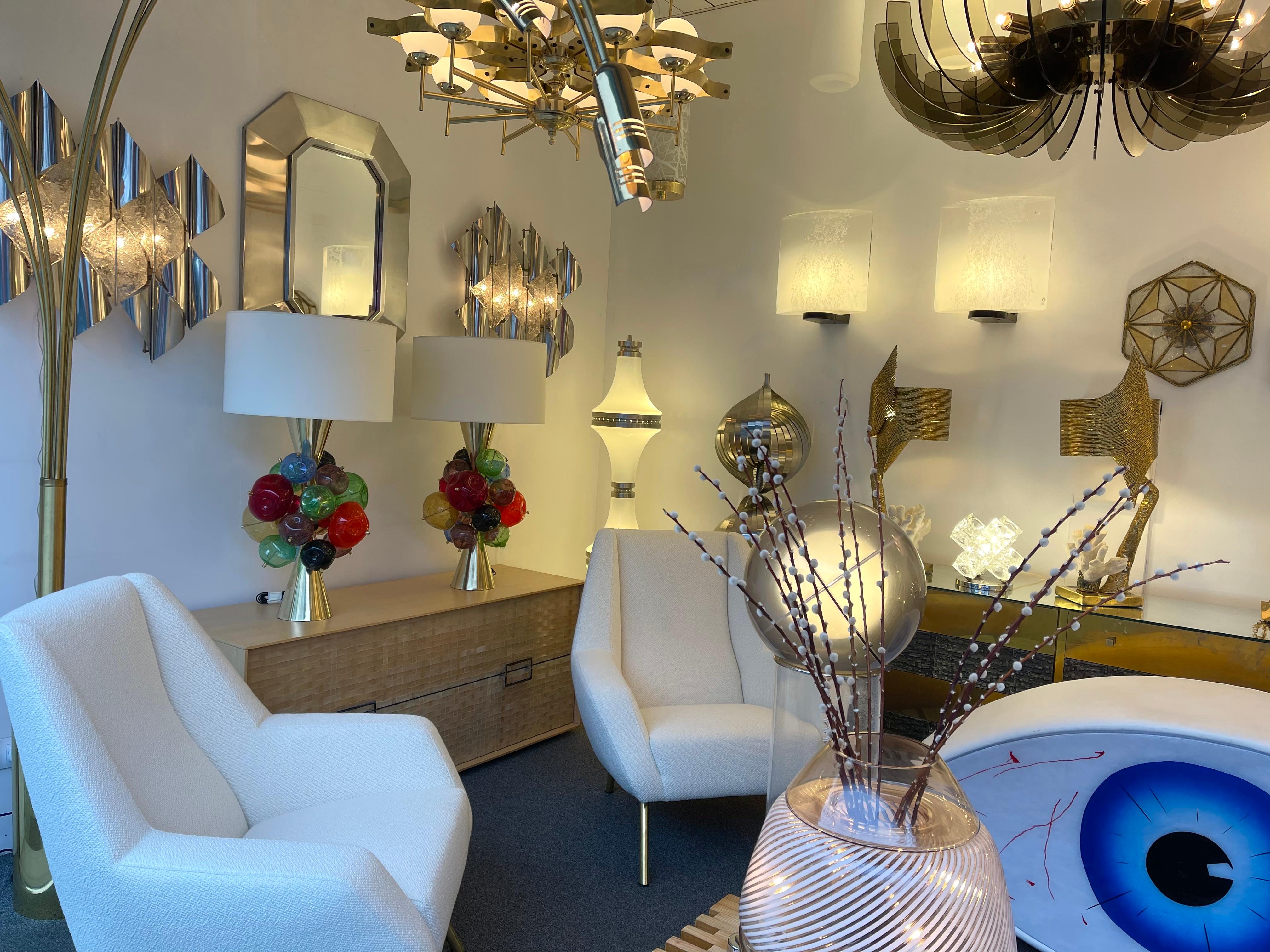 Contemporary Pair of Brass Murano Glass Sputnik Tutti Frutti Lamps, Italy In New Condition In SAINT-OUEN, FR