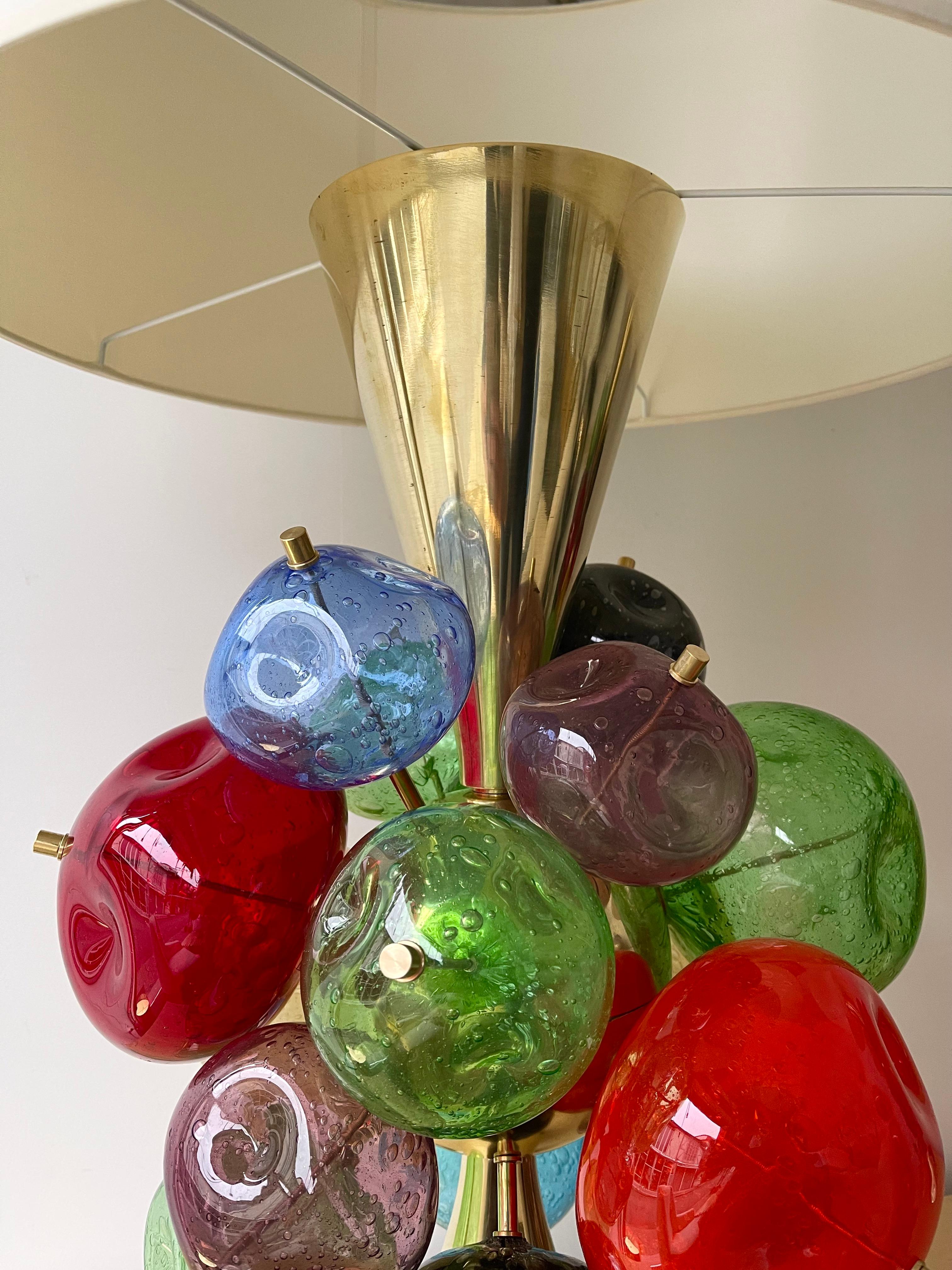 Contemporary Pair of Brass Murano Glass Sputnik Tutti Frutti Lamps, Italy 1